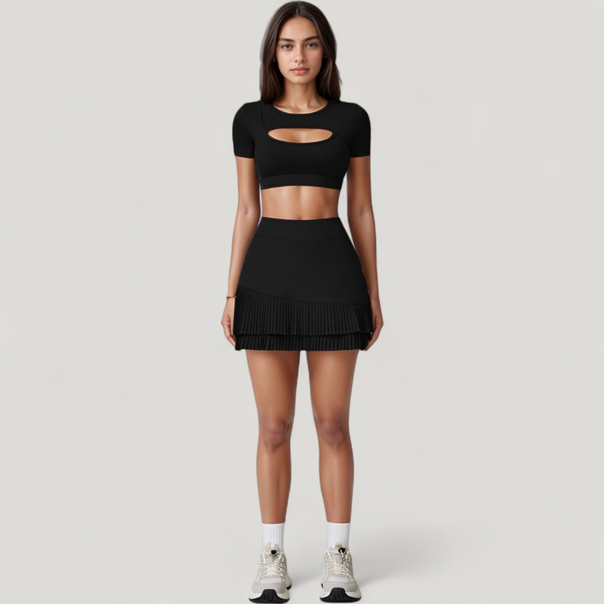 Anna-Kaci Women's Short Sleeve Cropped Active Top with Keyhole Front Cutout and Built-In Bra for Medium Support