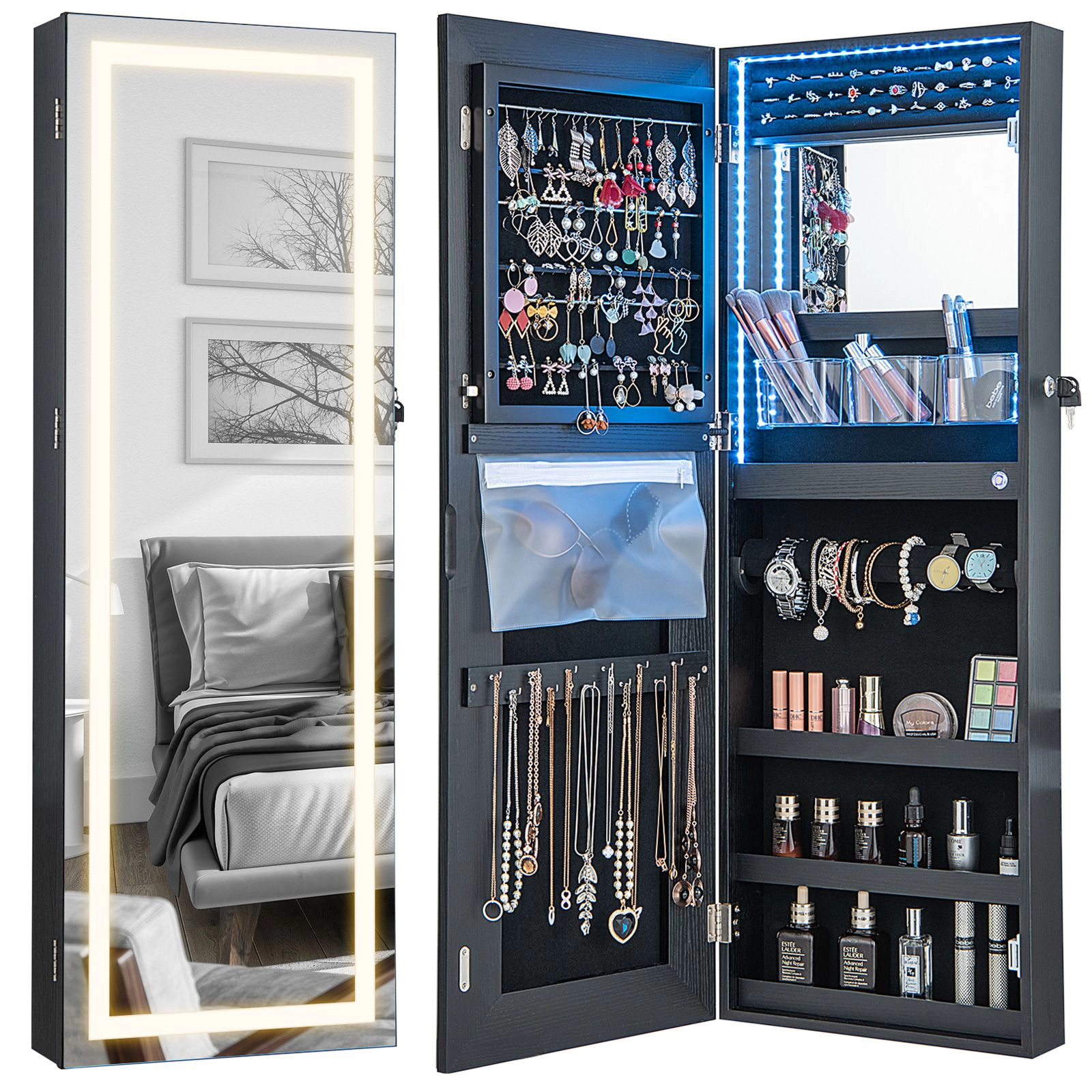 SlickBlue Women Lockable Jewelry Mirror Cabinet with LED Lights