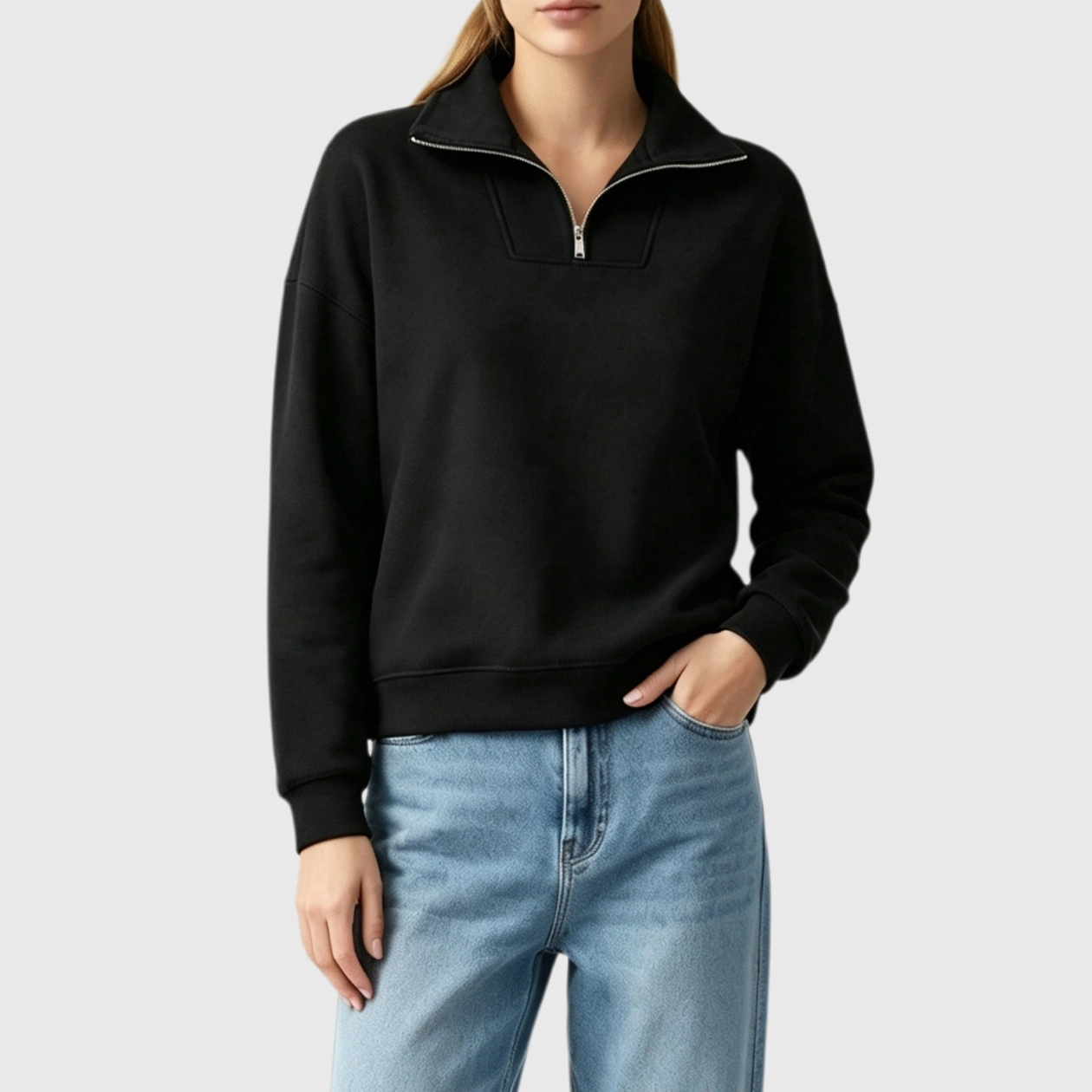 YesFashion Womens Quarter Zip Sweatshirts Long Sleeve Pullover High Neck Up Fall Winter Tops