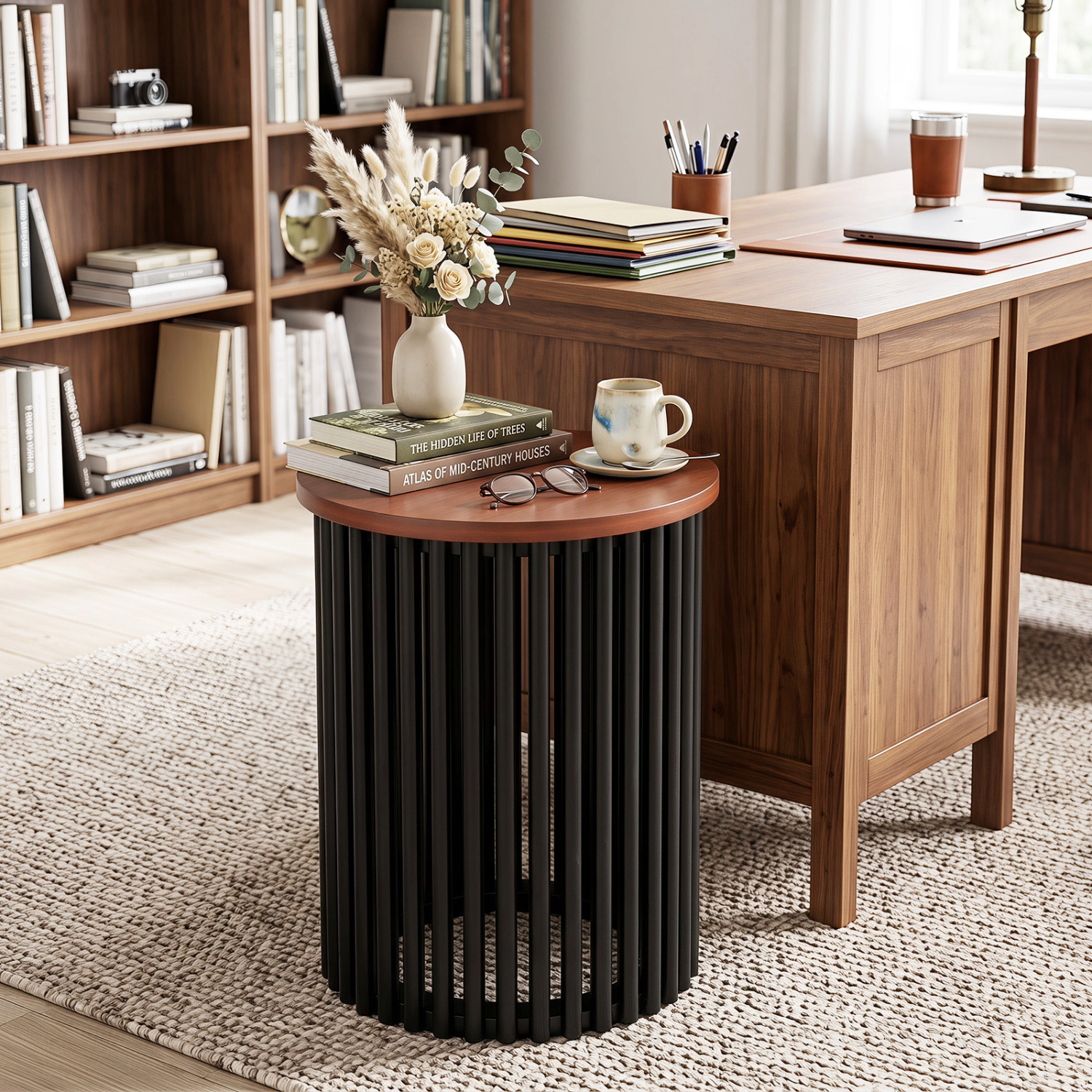 LJG 1 Piece Elegant Wooden Round Coffee Table for Living Room and Home Office