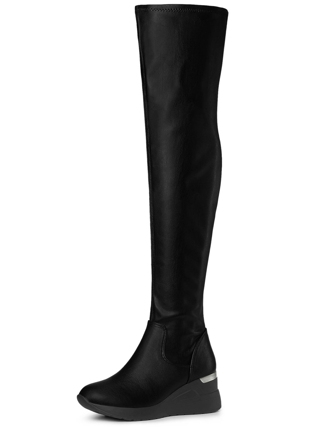 BLISSFUL STEP Women Platform Chunky Heels Over the Knee Wedge Thigh Boots