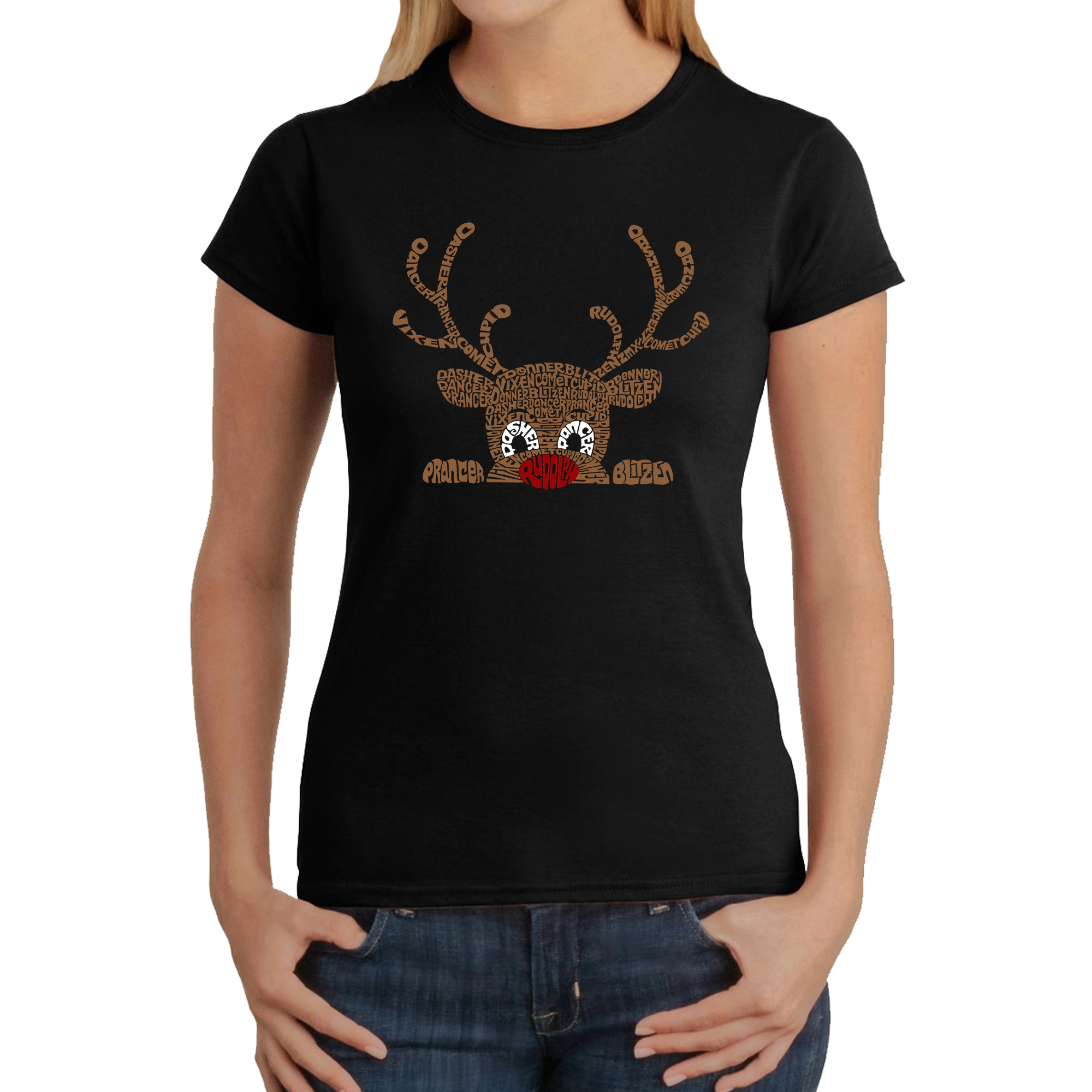 LA Pop Art Women's Word T-Shirt - Peeking Reindeer
