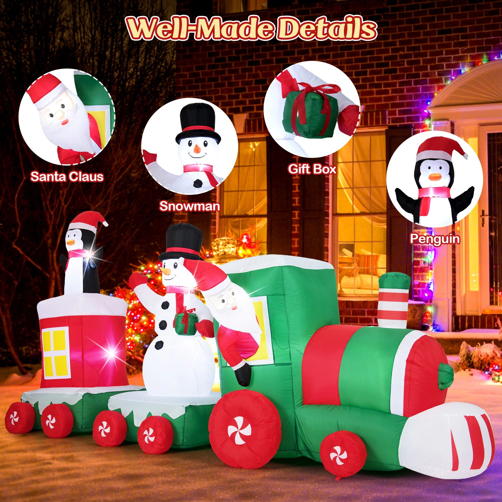 Slickblue 11.5FT Christmas Inflatable Train with LED Lights Outdoor