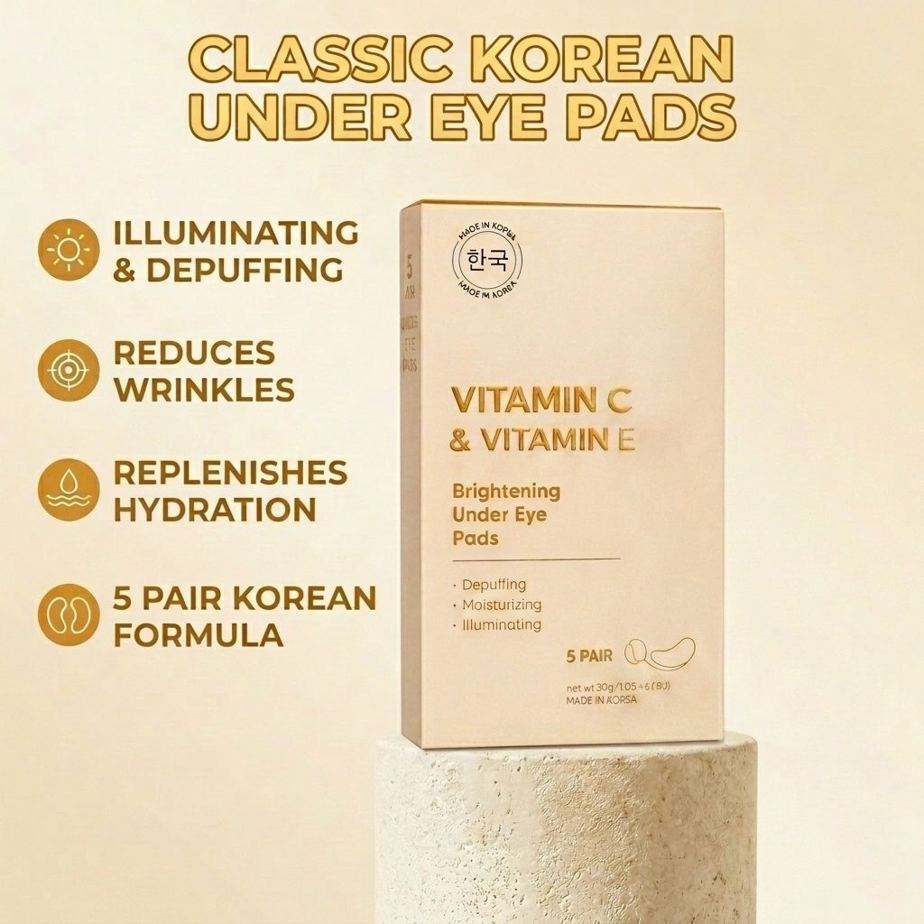 Lovery Vitamin C & Vitamin E Brightening Under Eye Masks - Korean Skincare Hydrating Eye Pad Set - 5 Pairs