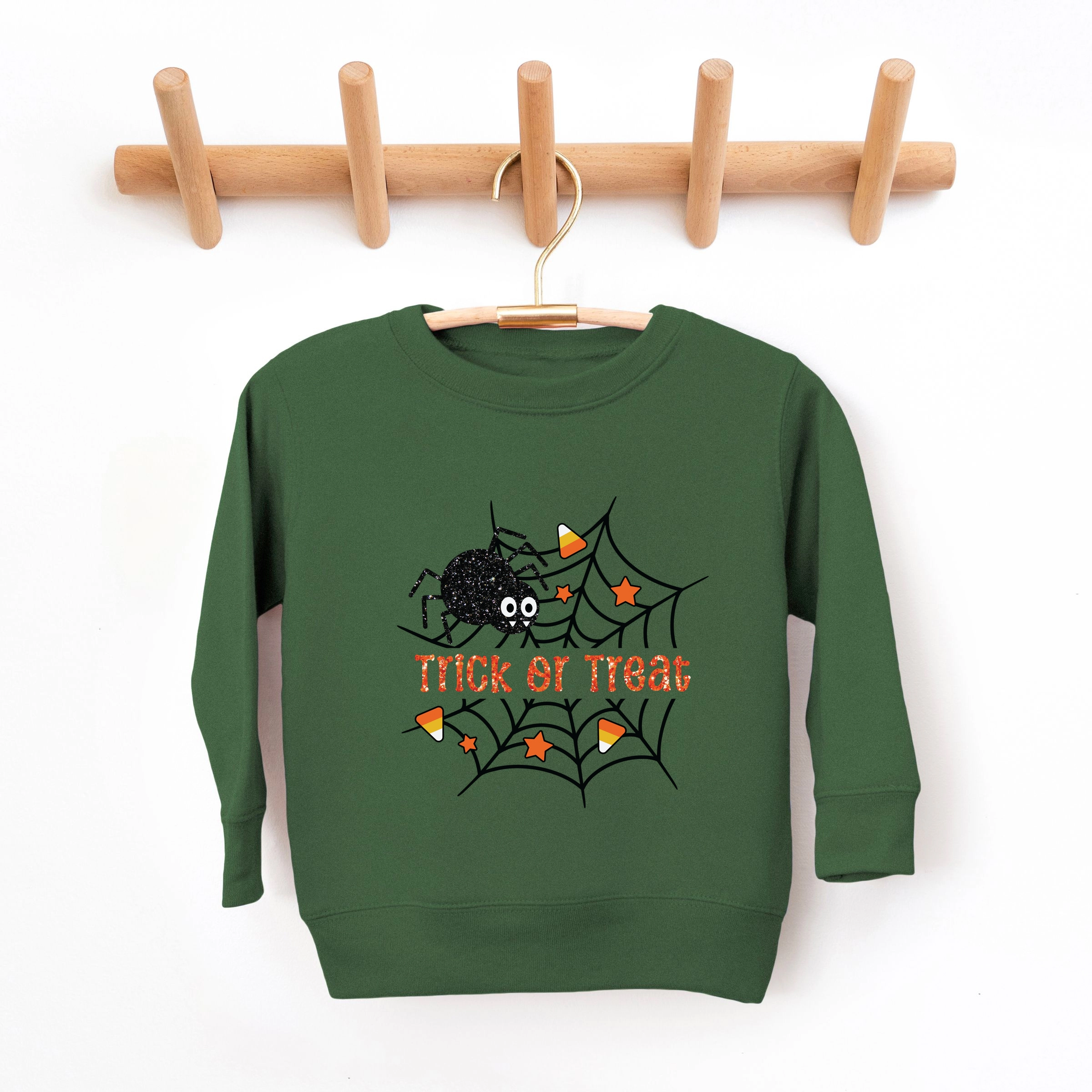 The Juniper Shop - Toddler Graphic Sweatshirt Trick or Treat Spiderweb Glitter