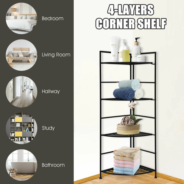 Hivvago 4 Tier Folding Metal Shelf Plant Stand Storage Open Shelf Corner Display Rack