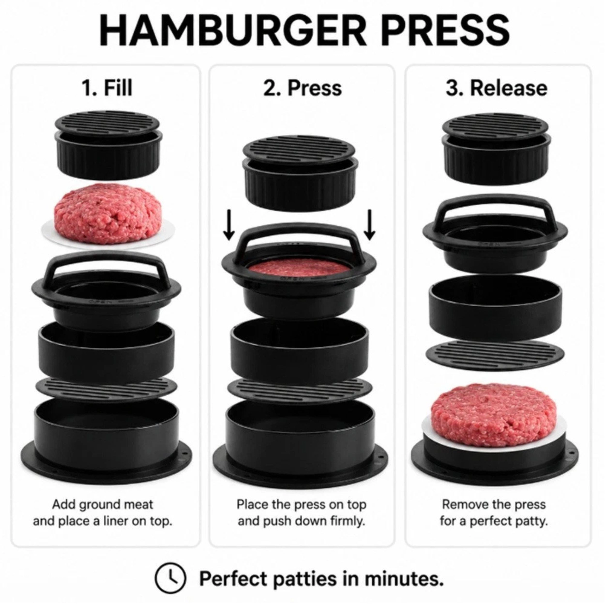 Home Collection 3-in-1 Burger Press Patty Maker Kit with 100 Wax Paper Sheets