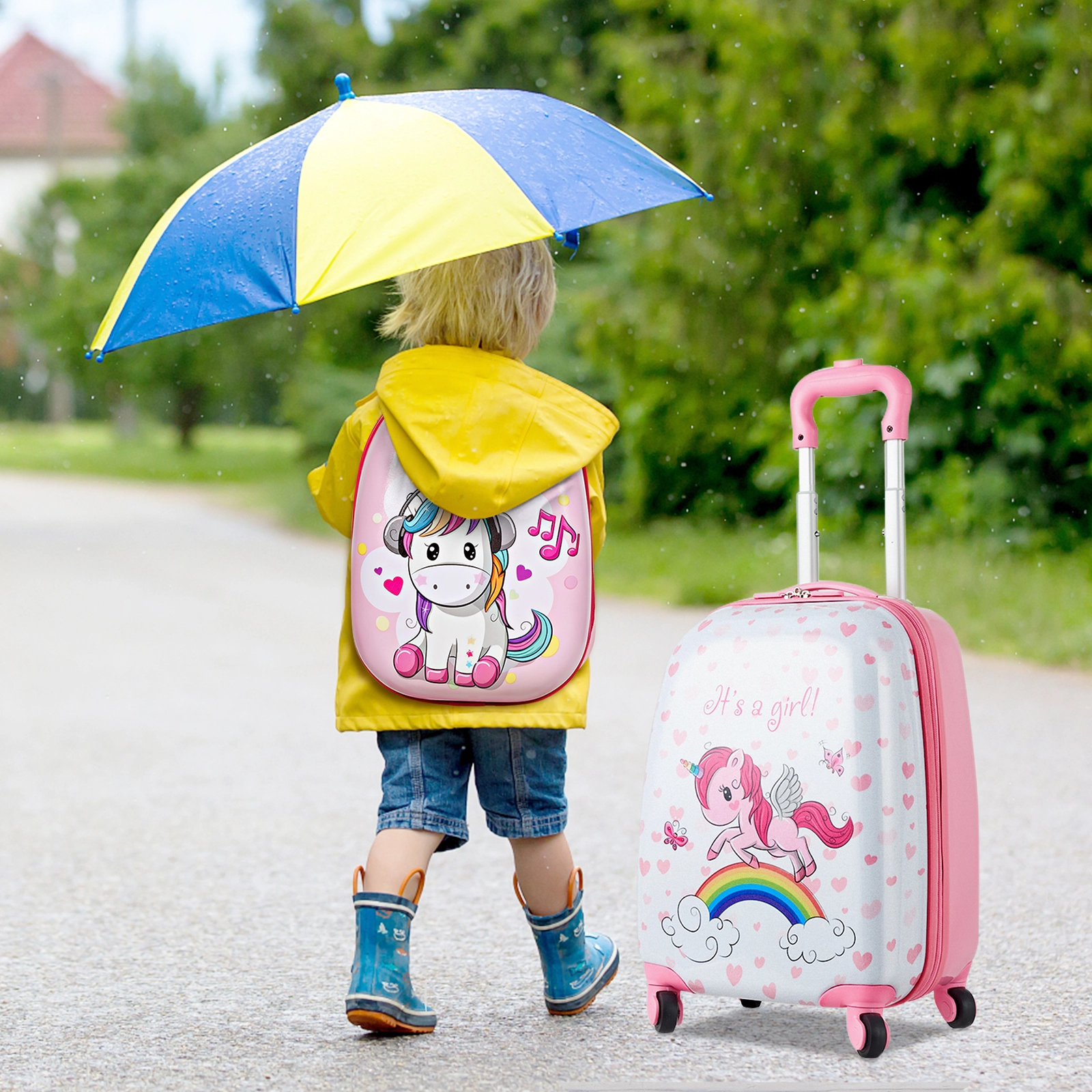 SUGIFT Kids Carry On Suitcase with Wheels and Backpack Astronaut Pattern ABS