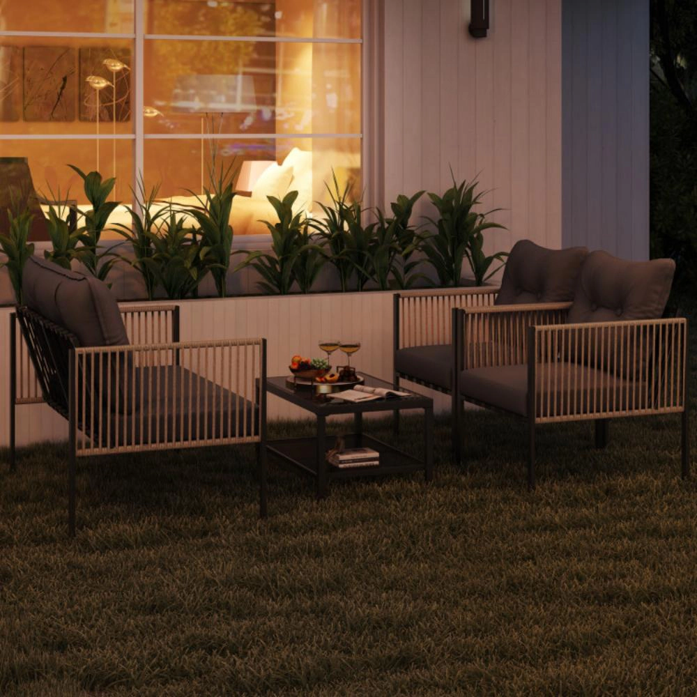 Hivvago 4 Pieces Outdoor Pe Rattan Conversation Sofa Set With Cushions-Grey