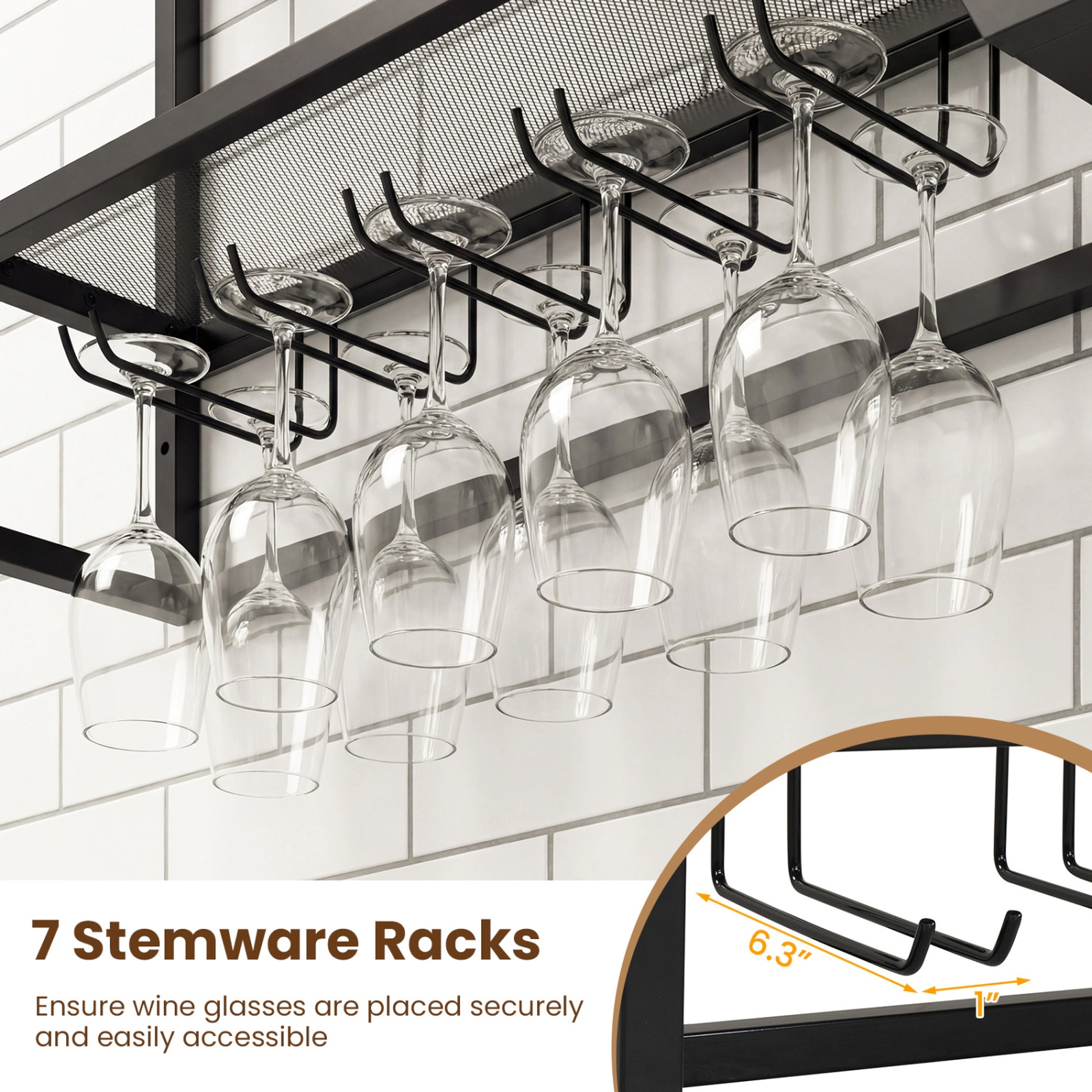 SUGIFT 47-in Wall Mounted Metal Wine Rack with 3 Floating Bar Shelves 352-lb Total Capacity Black/Gold