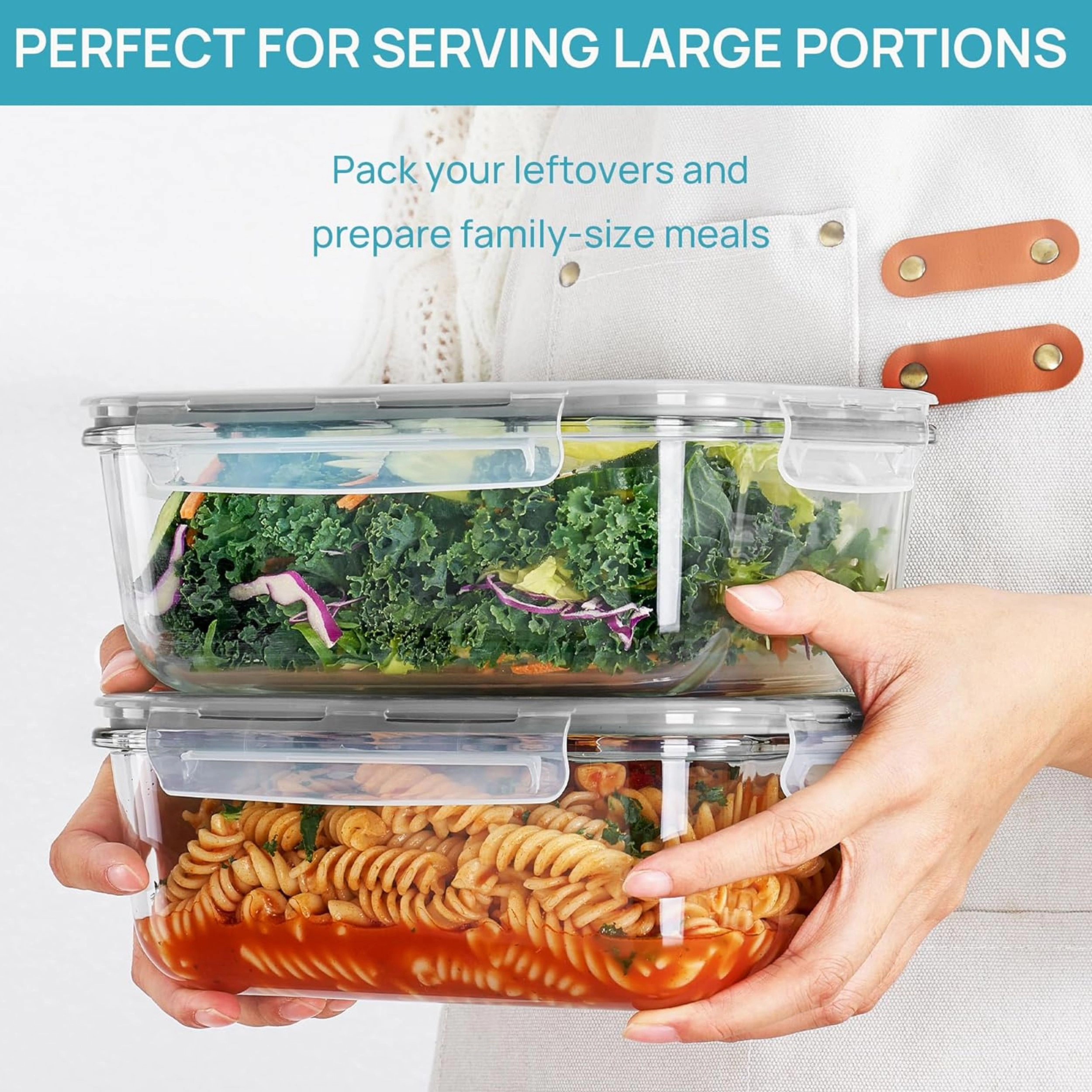 Stock Preferred Pack of 2 Glass Food Storage Containers with Airtight Snap Lids 63 oz