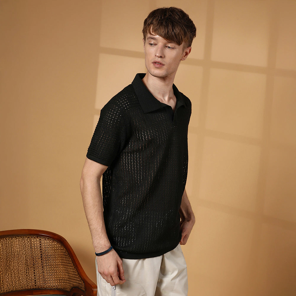 Textured-Knit Polo T-Shirt