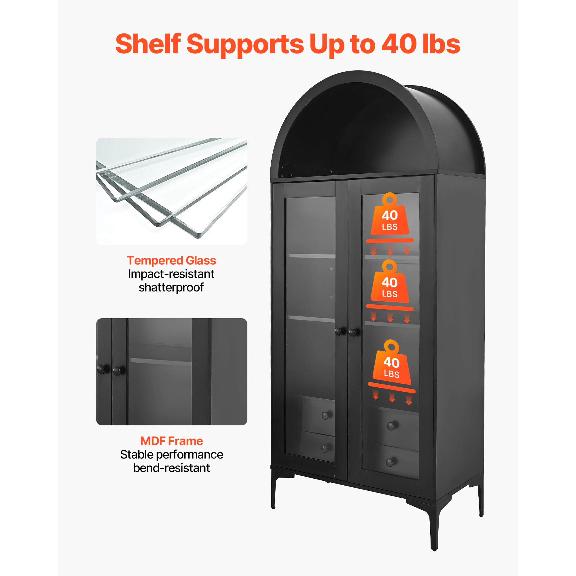 HONGGE Display Cabinet with Glass, 4-Tier Display Case, Storage Cabinet with Adjustable Shelves for Collectibles