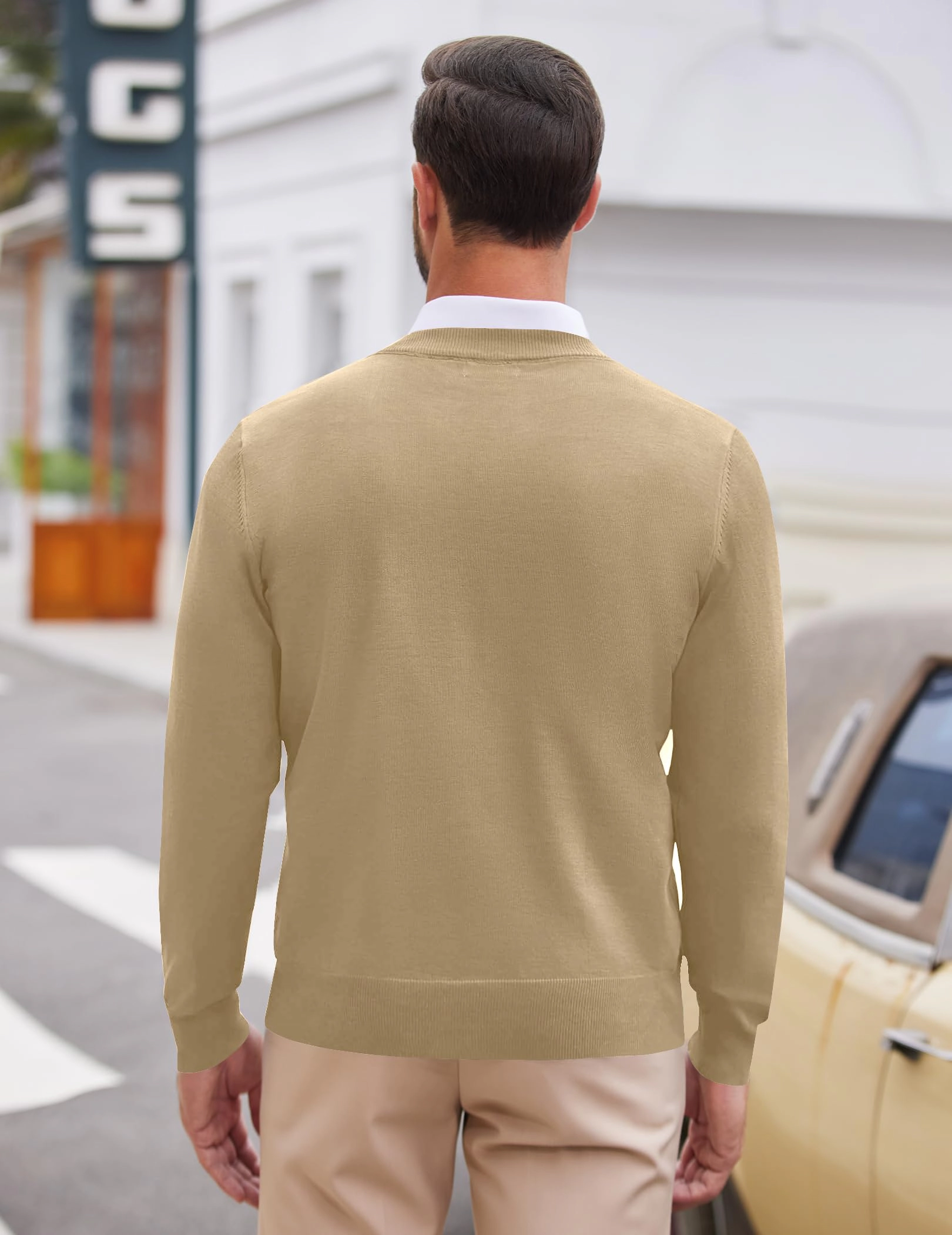 COOFANDY Men's Slim Fit V Neck Long Sleeve Pullover Sweater