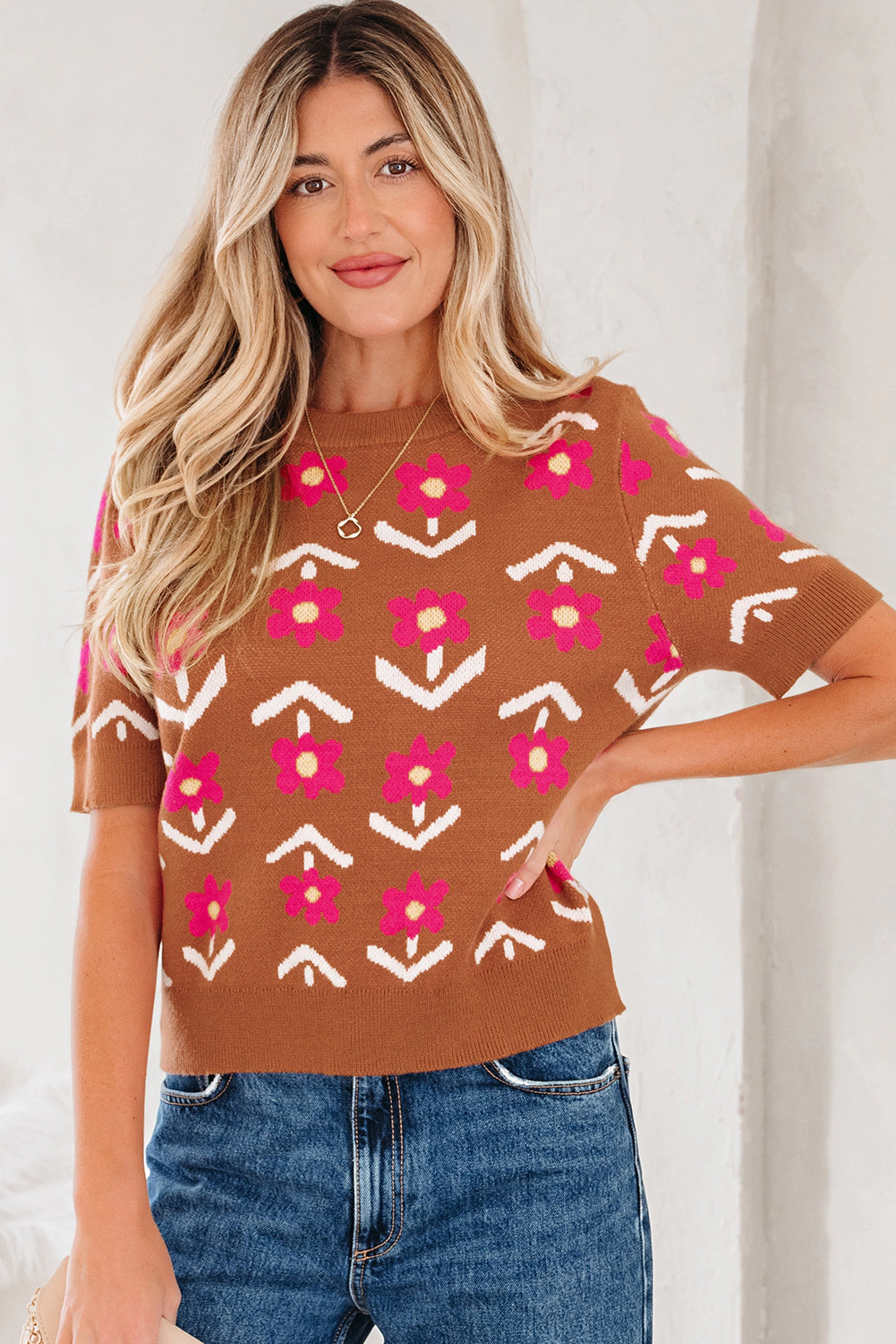Threaded Pear Women's Karla Short Puff Sleeve Sweater