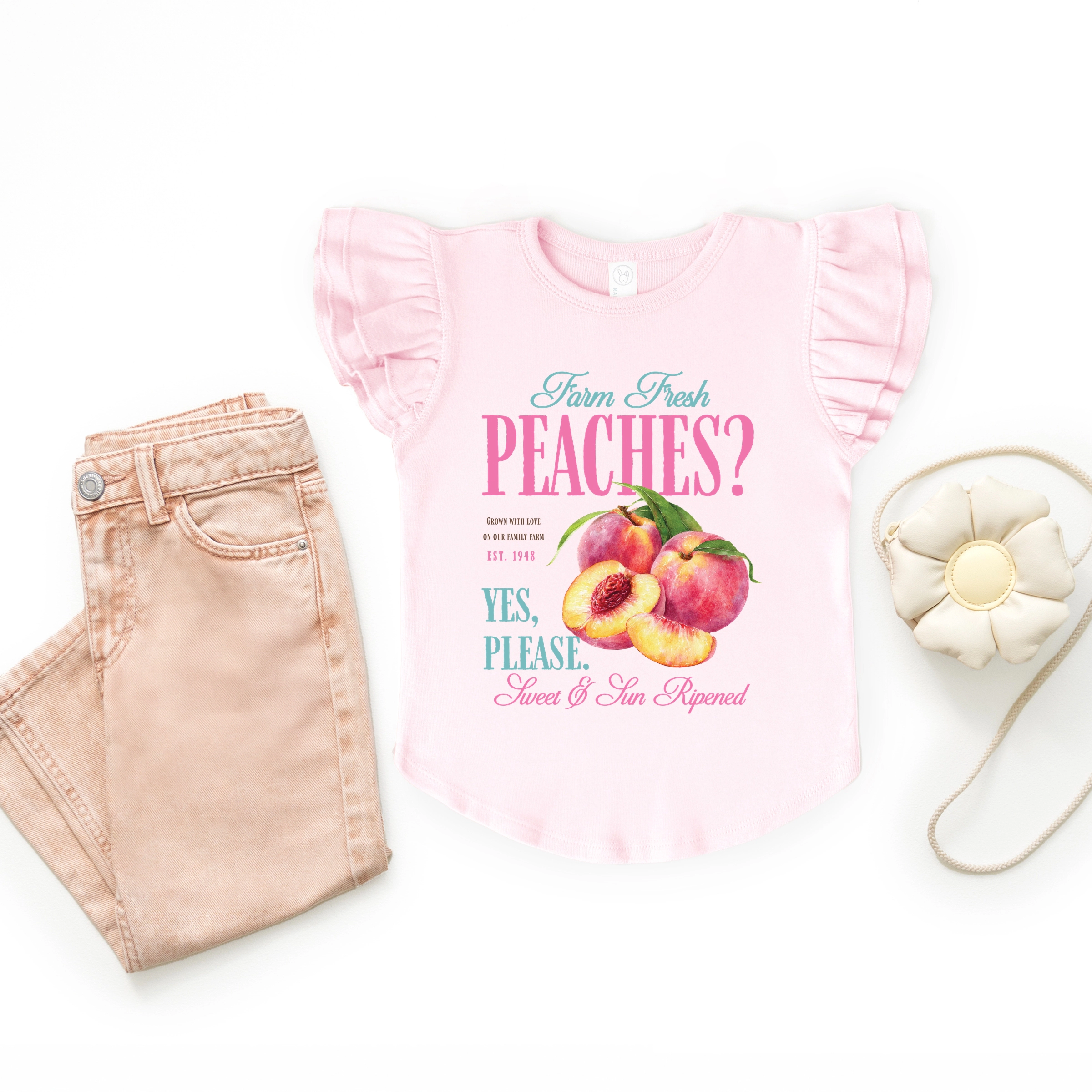 The Juniper Shop - Farm Fresh Peaches Girl's Flutter Sleeve Graphic T-Shirt