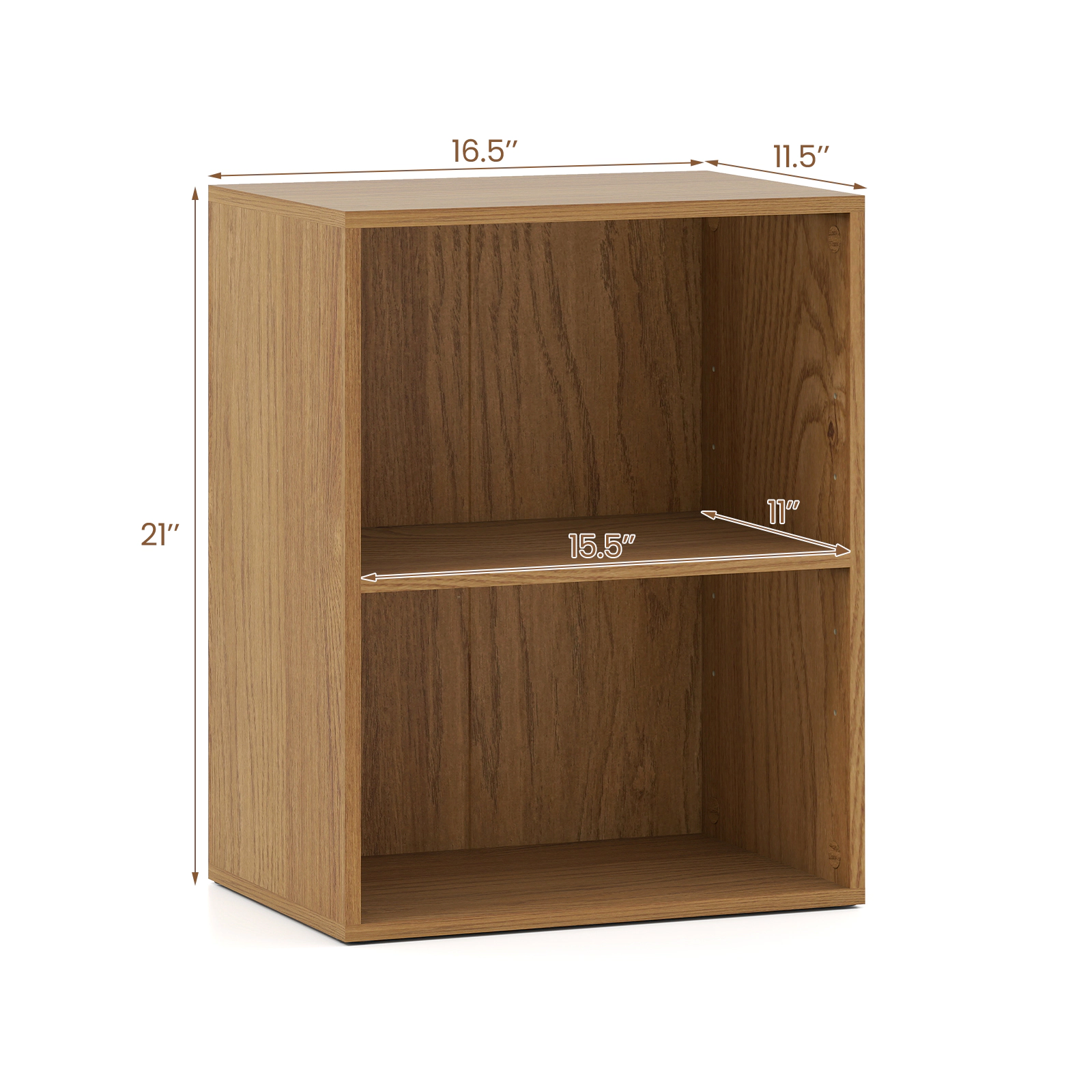 SUGIFT 2-Cube Open Bookcase 5-Position Adjustable Shelf 66-lb Top 44-lb Shelf Capacity 16.5-in Wide Natural