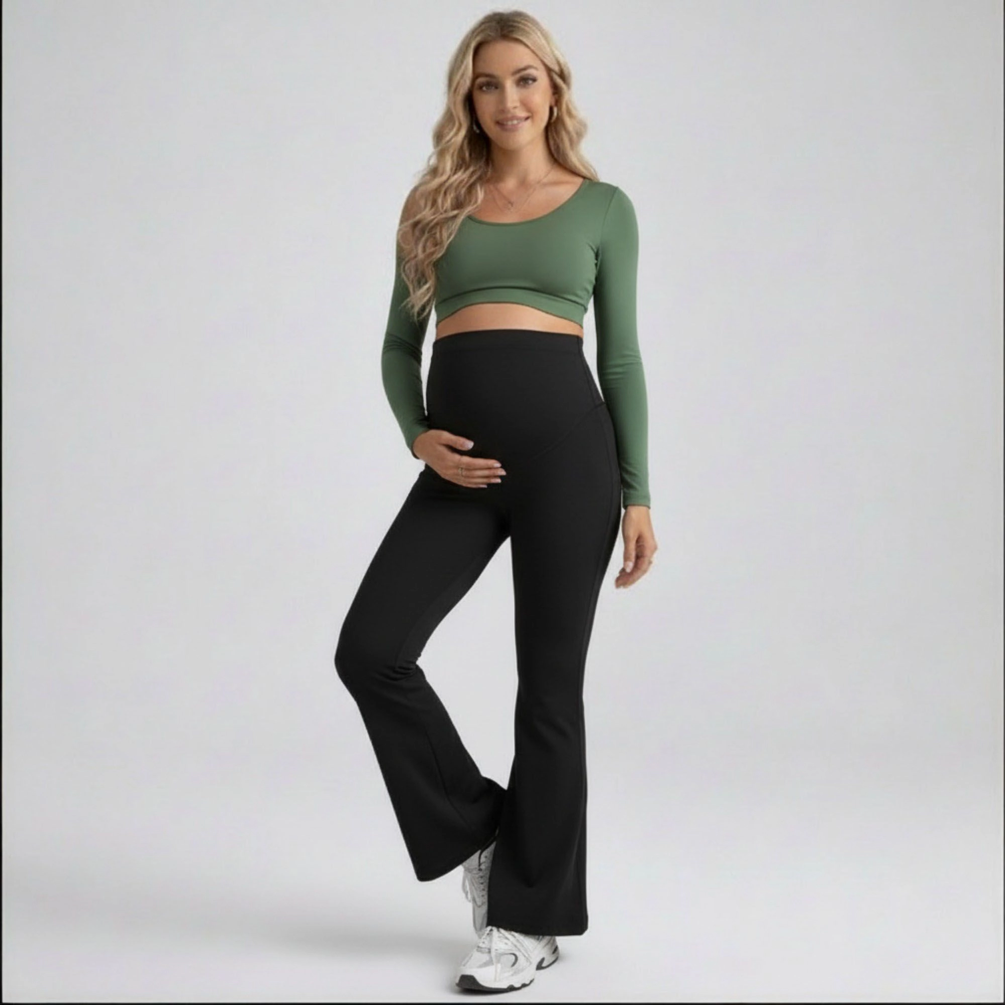 Anna-Kaci Active Women's High Waist Maternity Flare Leggings with Over Belly Panel Stretch Fitted Bootcut Pants