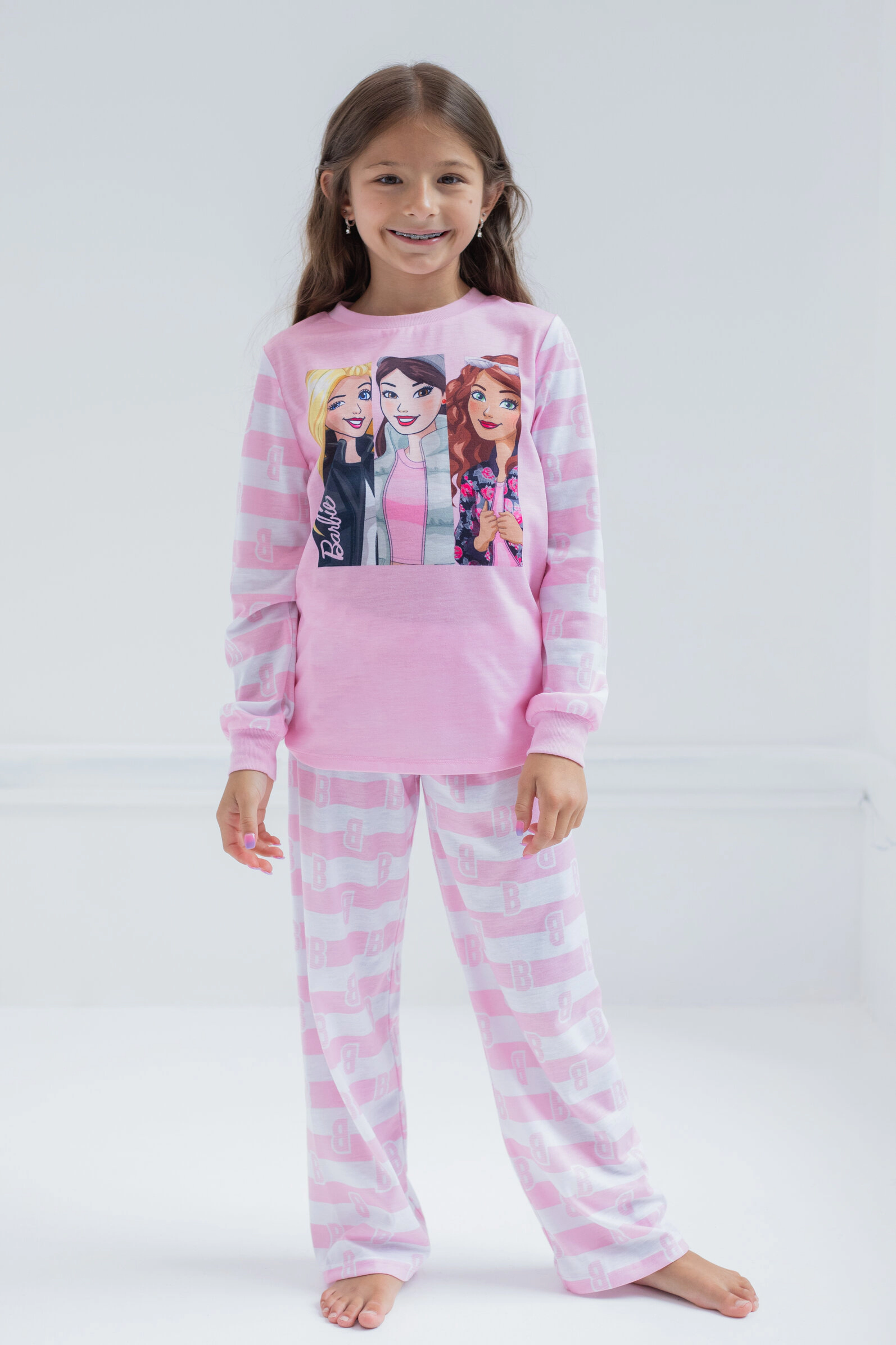 Barbie Girls' 3-Piece Pajama and Slippers Set