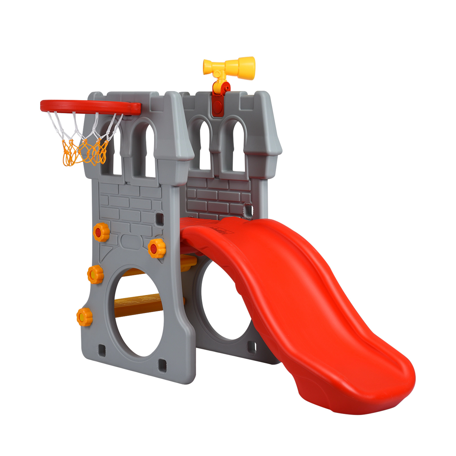 LJG 5 in 1 Toddler Climber Slide Playset with Basketball Hoop and Telescope