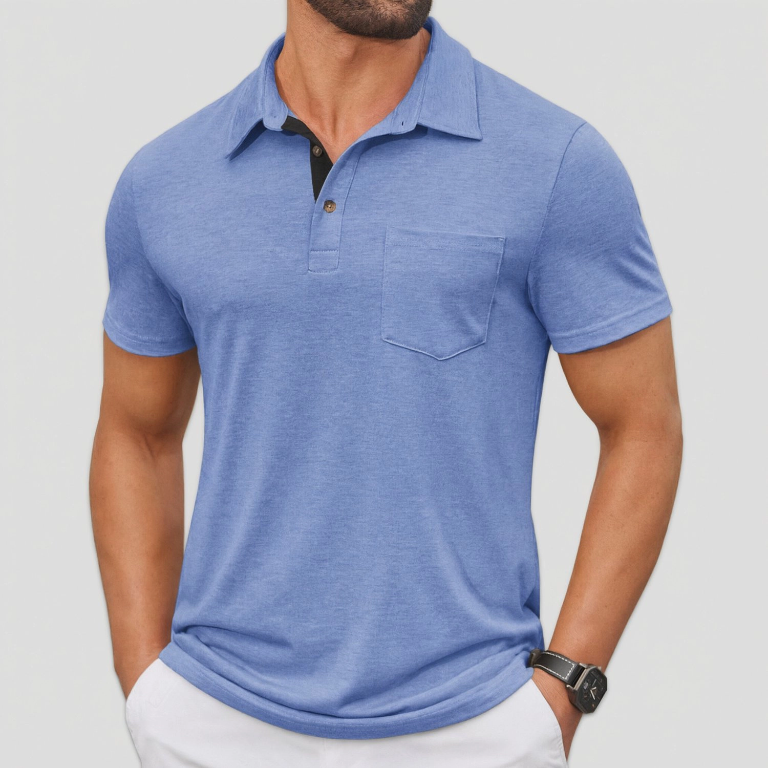 COOFANDY Mens Casual Short Sleeve Polo Shirts  Button Down Collar Pocket Tees