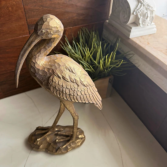 Things2Die4 Gold Textured Resin Bird Decorative Statue with Integrated ...