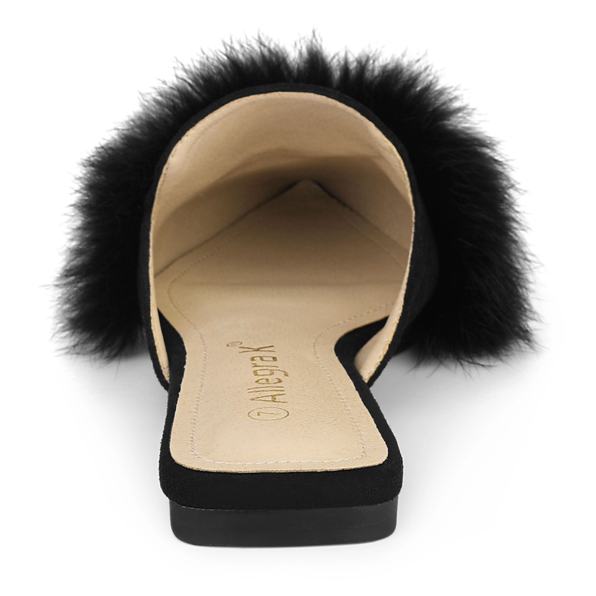 BLISSFUL STEP Women's Faux Suede Fur Pointed Toe Slip-on Flat Slide Mules