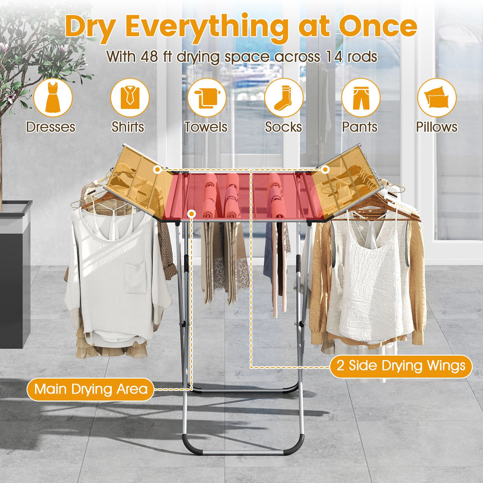 SlickBlue Lightweight Folding Clothes Drying Rack with Side Wings