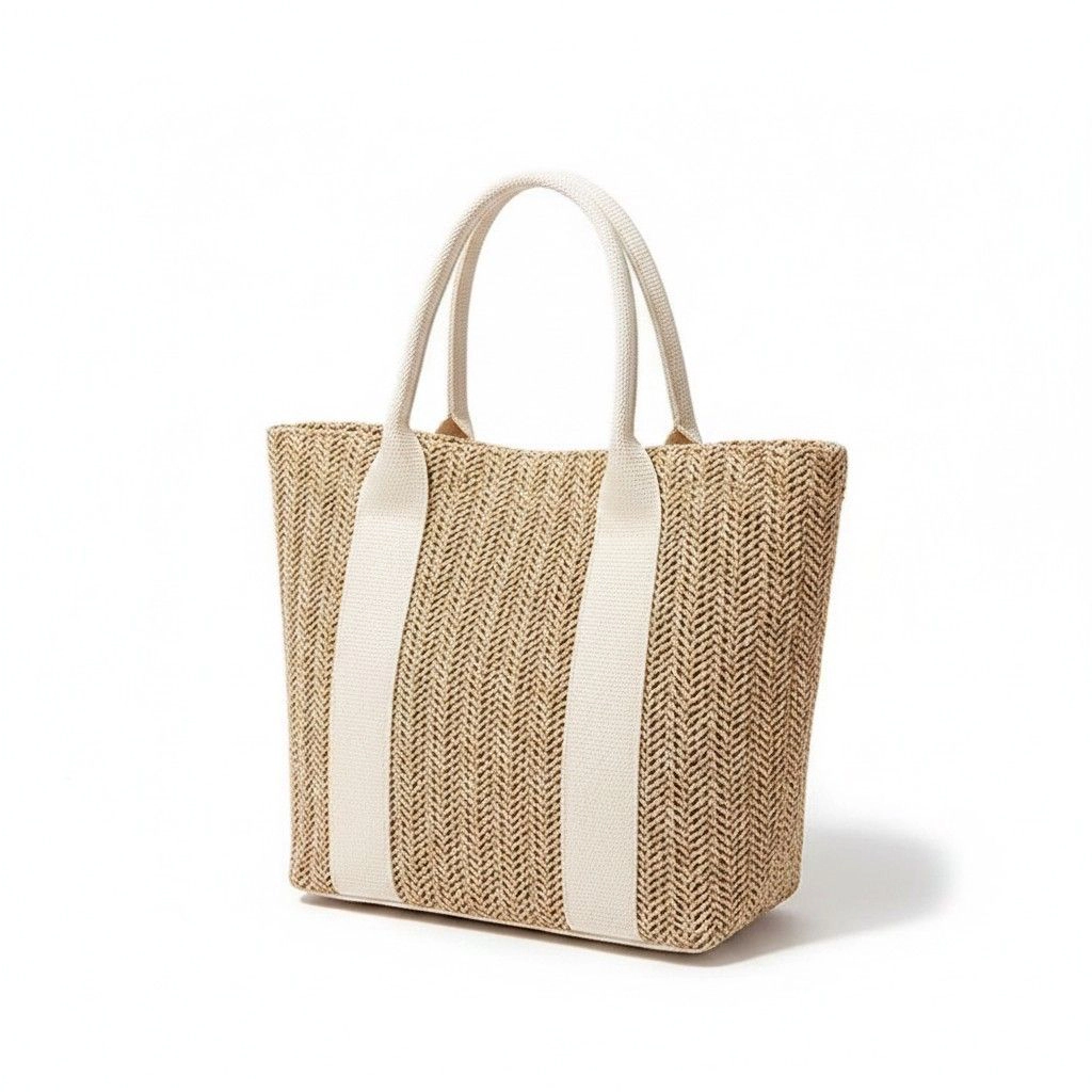 Alilang Women's Woven Straw Tote Bag with Wide Shoulder Straps Lightweight Crochet Knit Small Bag, Khaki