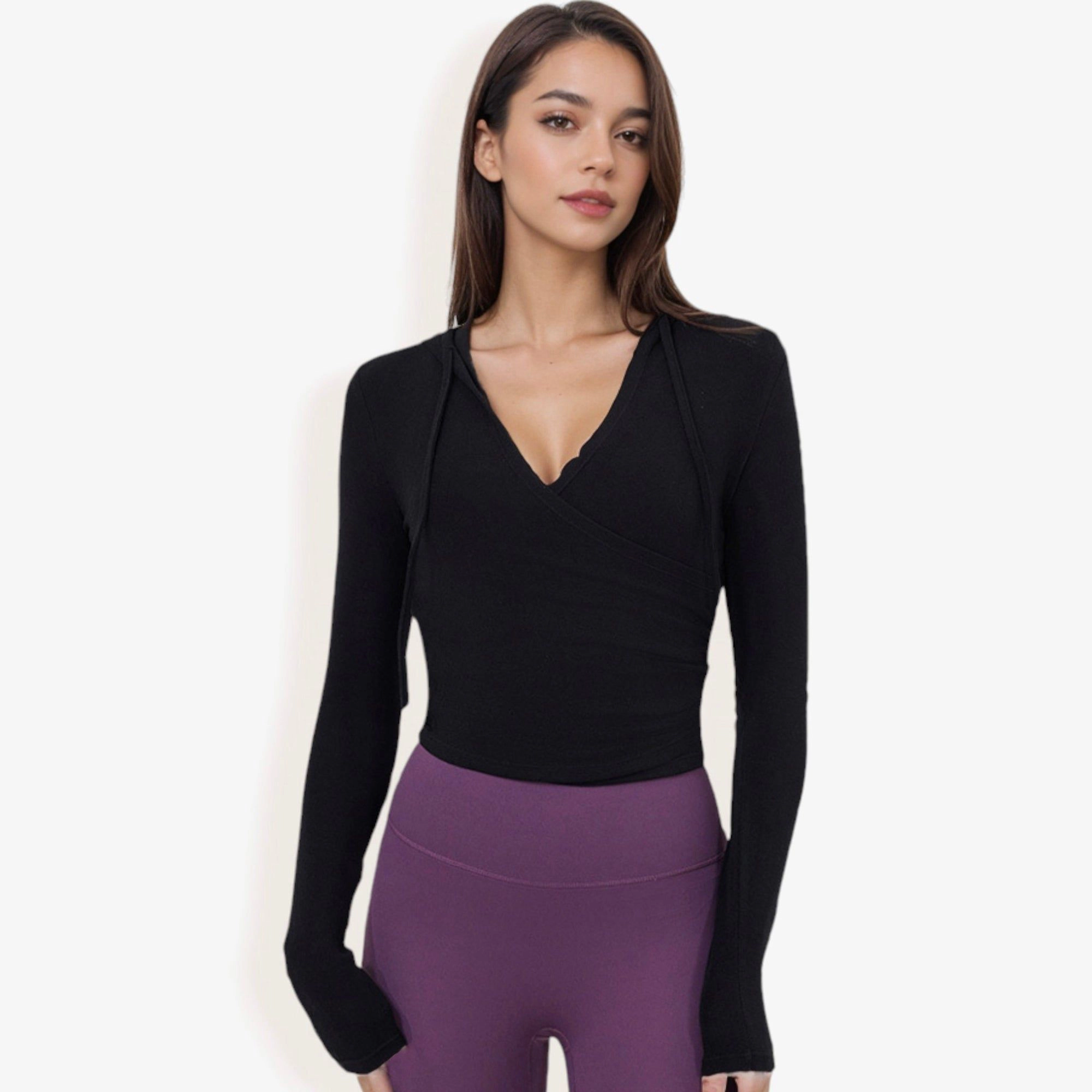 Anna-Kaci Women's Long Sleeve Wrap Hoodie with V-Neck and Side Drawstring Details for Everyday Wear