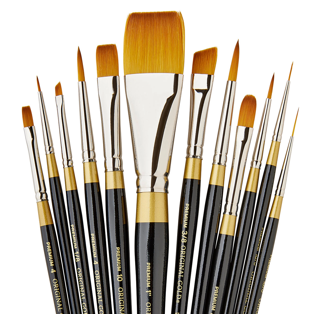 KINGART Original Gold Golden Taklon 12-Piece Multimedia Brush Set