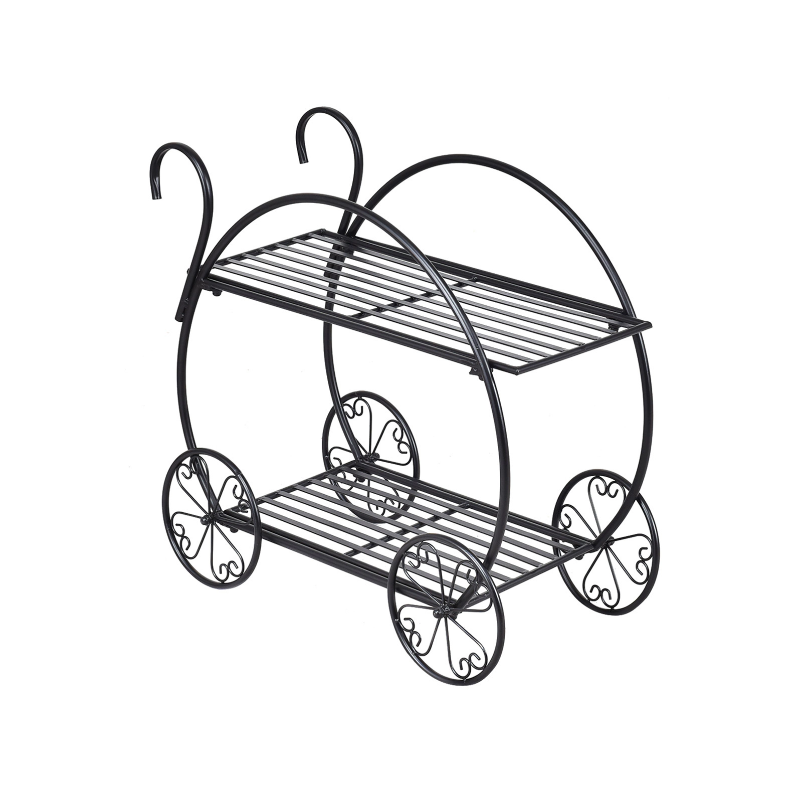 Slickblue Black 2-Tier Plant Rack with Wheels, Metal Rolling Stand for Indoor Outdoor Display