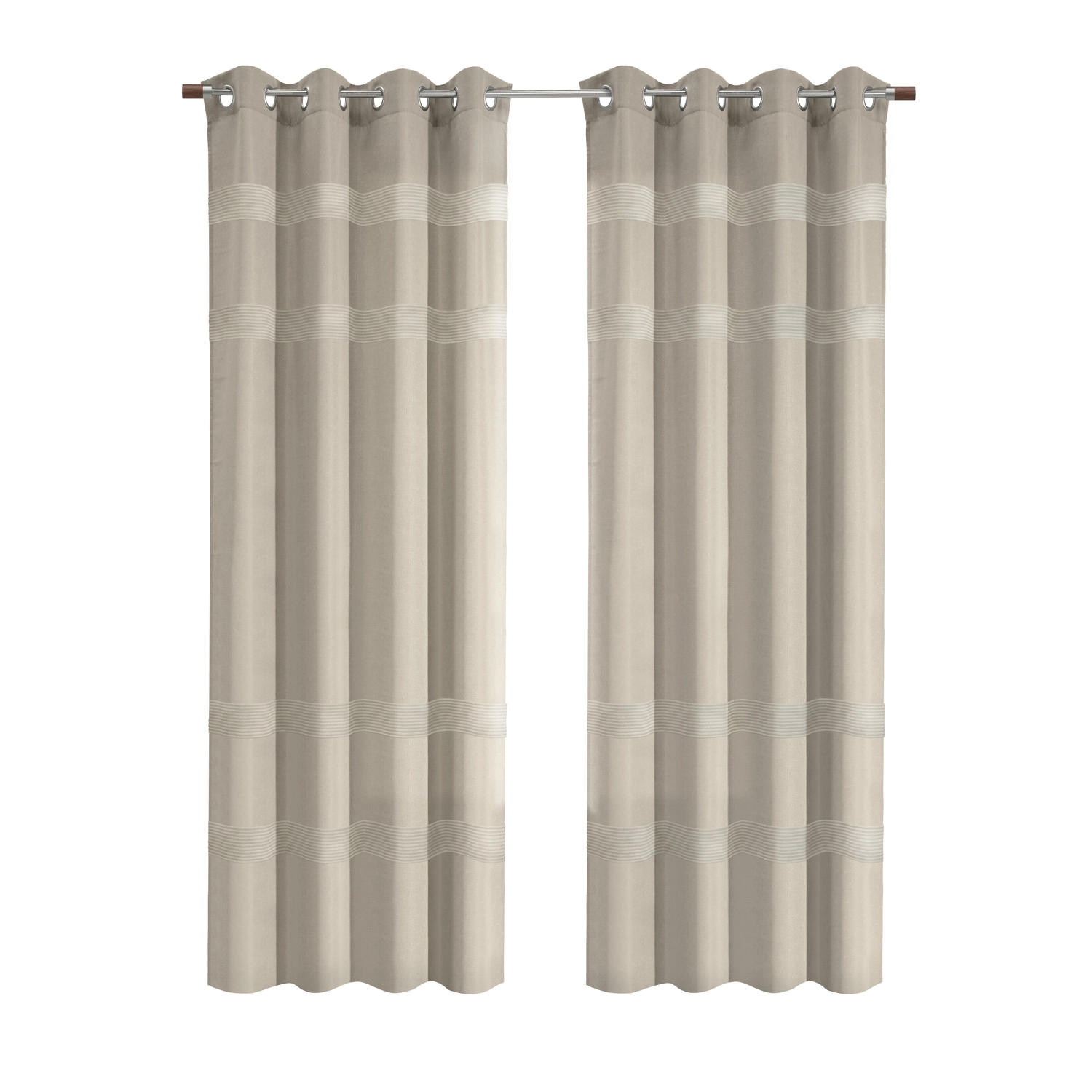 Habitat 100% Polyester Phoebe Light Embroidered Stripe Filtering Grommet Curtain Panel 52" x 63" Taupe