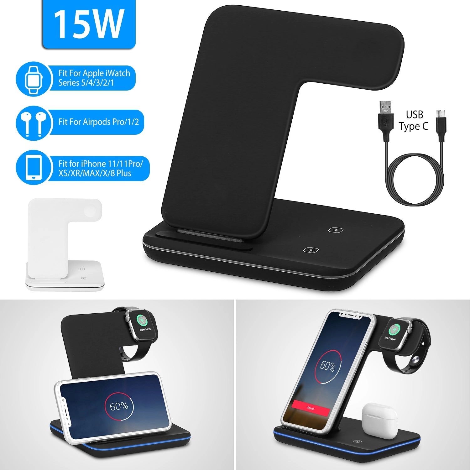 GBruno 3-in-1 Fast Wireless Charging Station