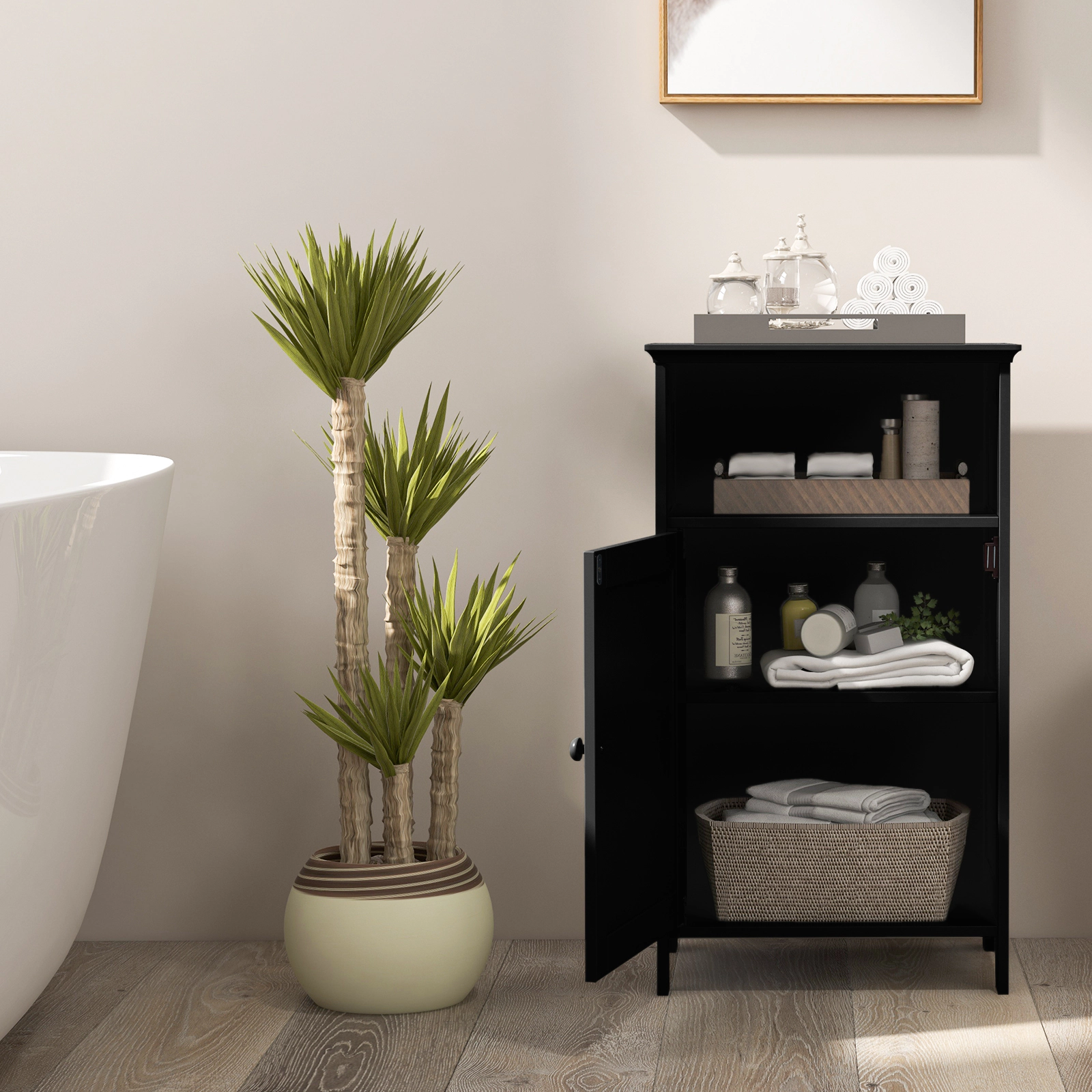 SUGIFT Bathroom Freestanding Floor Storage Cabinet with Adjustable Shelf MDF 27.5-in Tall WhiteGray