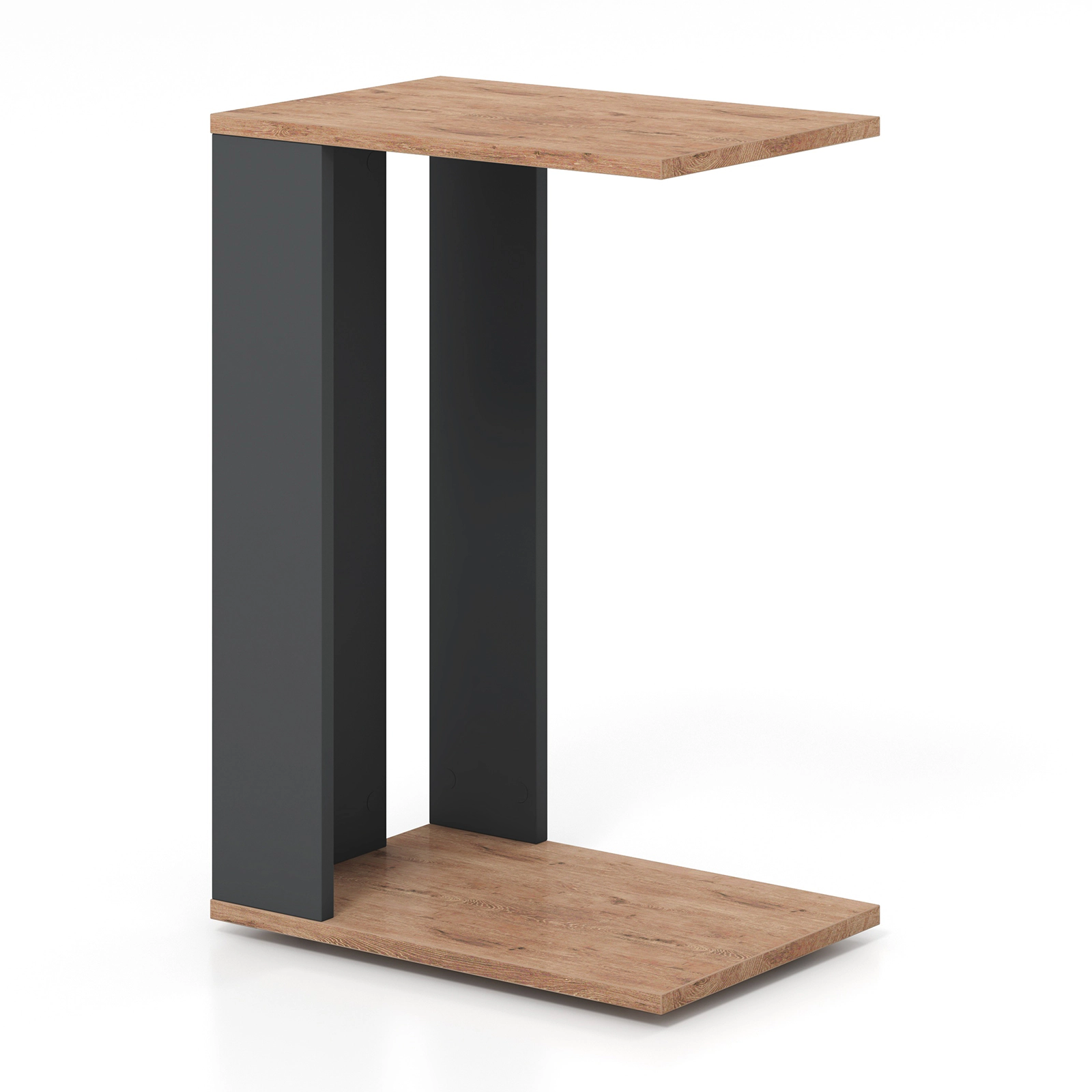 Glintex 2-Tier C-Shaped Side Table with Detachable 360-Degree Universal Wheels, Rustic Brown