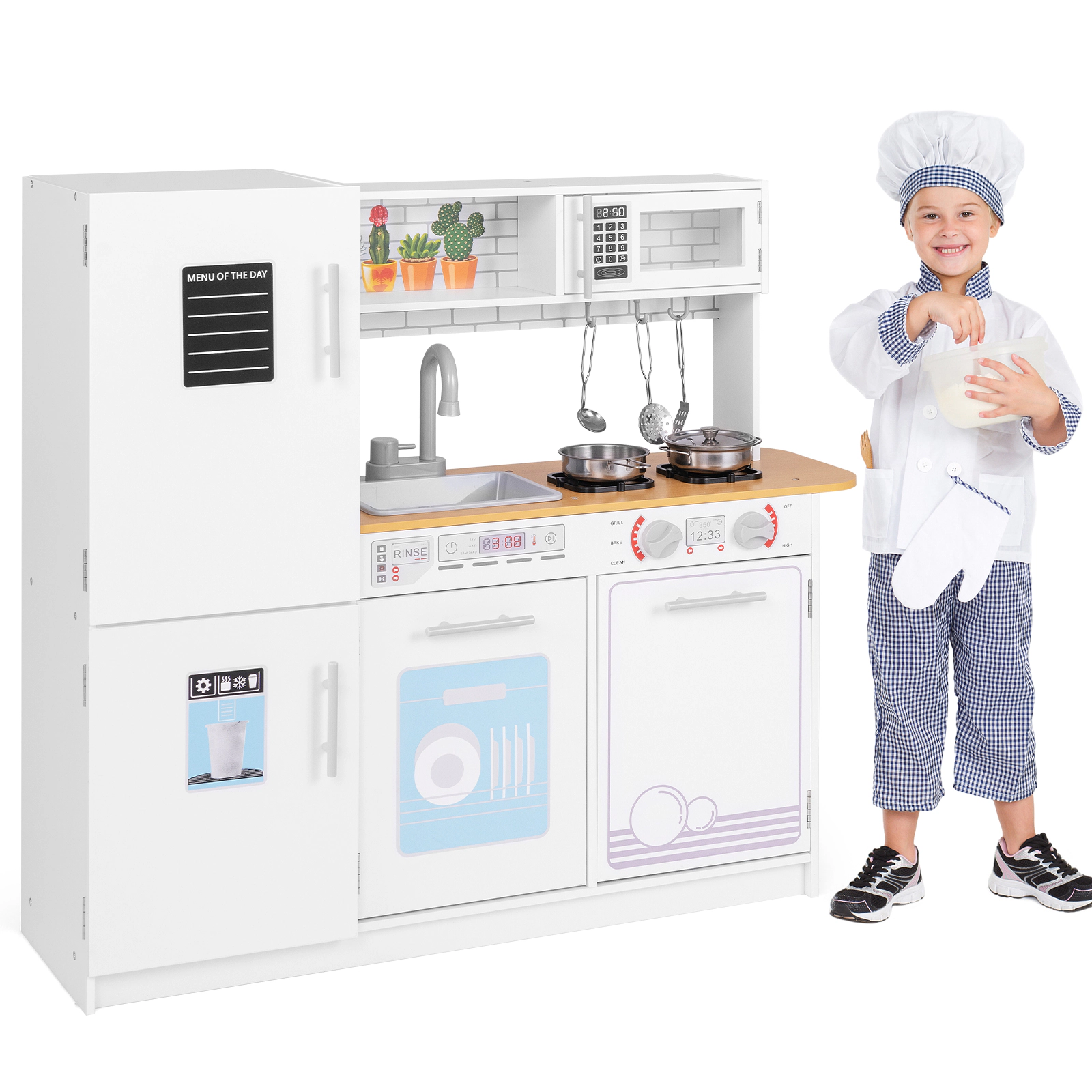 SUGIFT White Removable Sink Blackboard and Cookware Toddler Pretend Play Kitchen