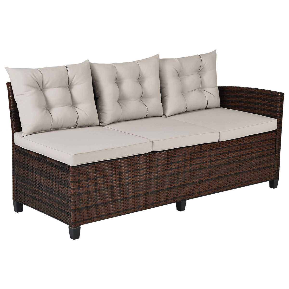 LJG 3 Pieces Hand-Woven Rattan Outdoor Sofa Set with Dining Table