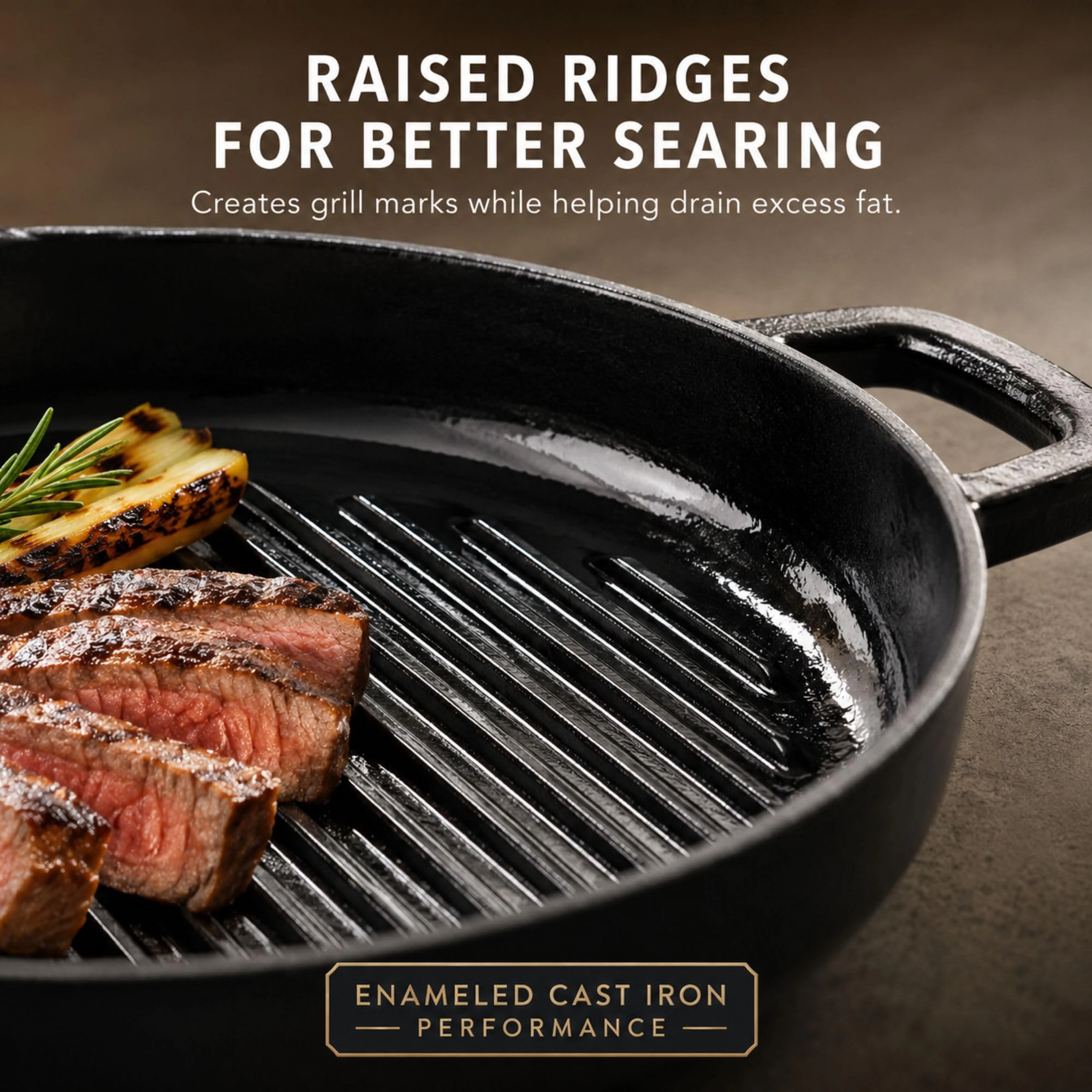 Alva Nori 11-inch Enameled Cast Iron Grill Pan, Oven and Induction Safe