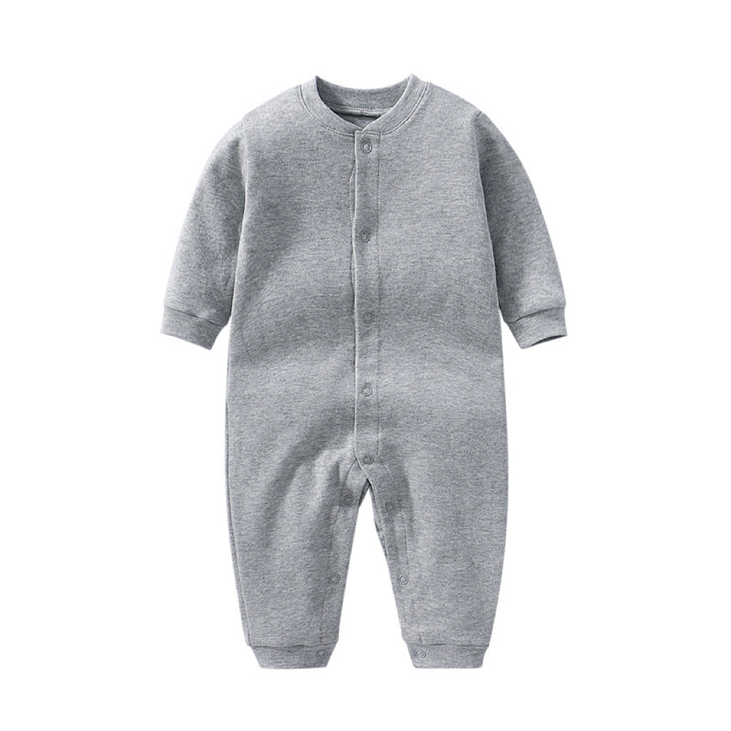 MyKids-USA Baby Solid Color Single Breasted Design Long Sleeve Spring Rompers