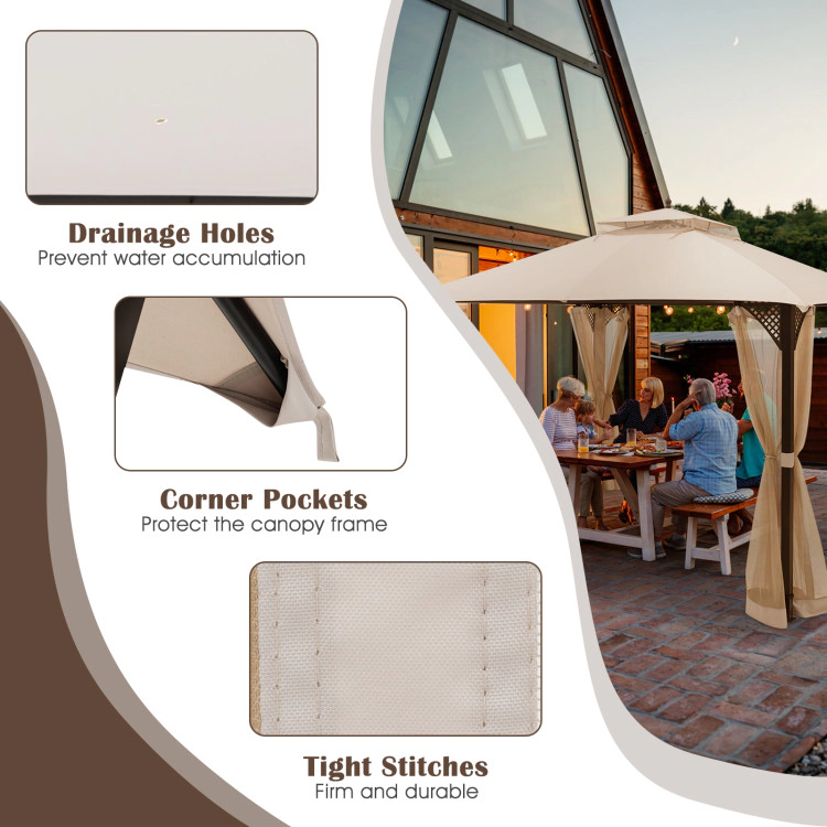Hivvago Gazebo Replacement Top With Air Vent And Drainage Holes