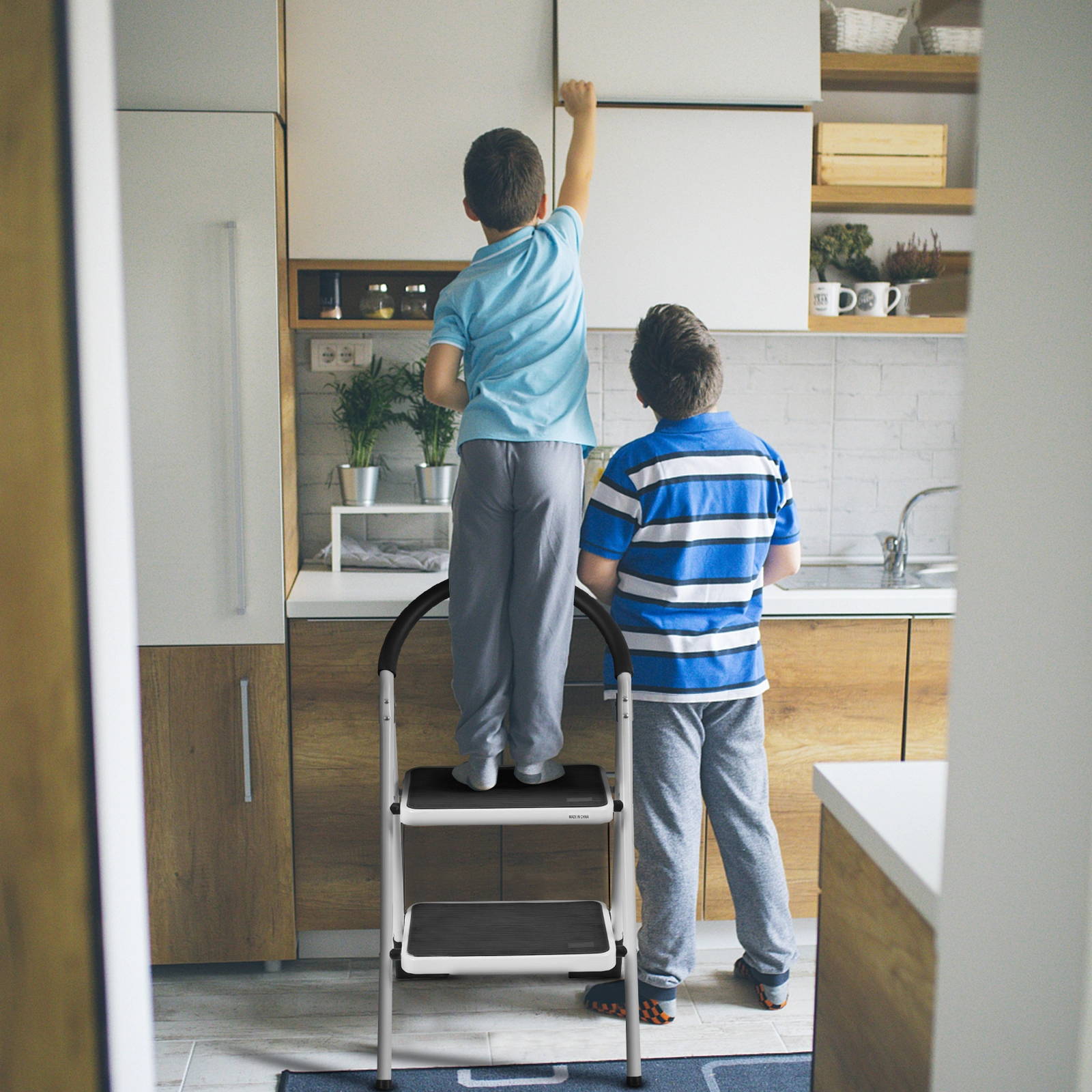 LJG 2.75 Feet Folding Step Stool with Iron Frame and Anti-Slip Pedals
