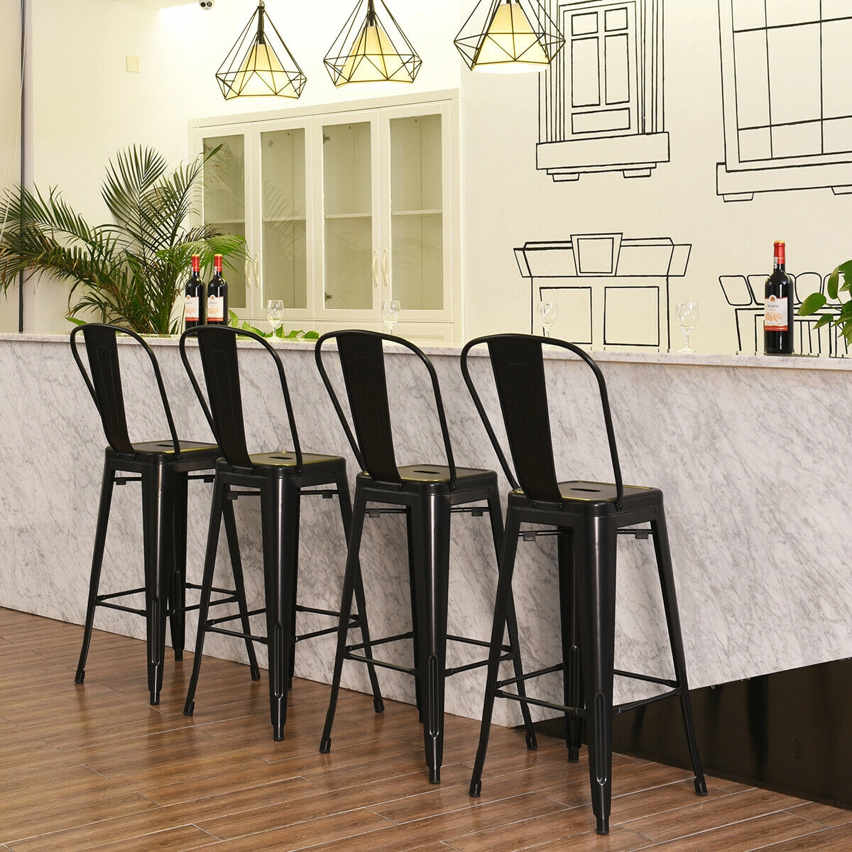 Glintex 4-Piece Stackable Metal Bar Stool Set with Removable Backrest