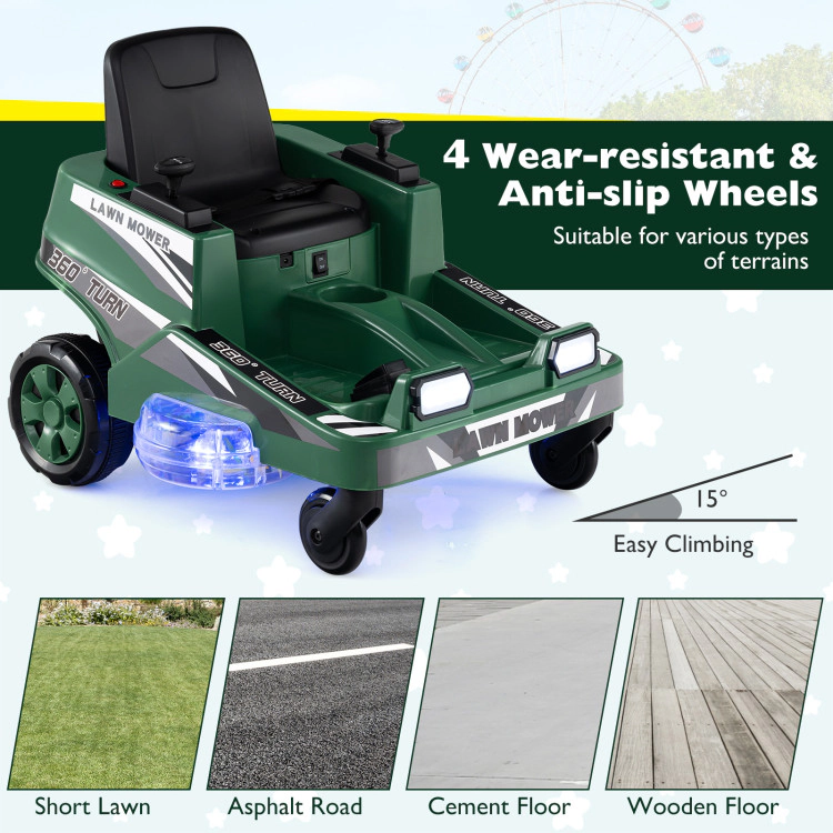 Hivvago 12V Ride on Lawn Mower for Kids with Dual Control Sticks and LED Lights