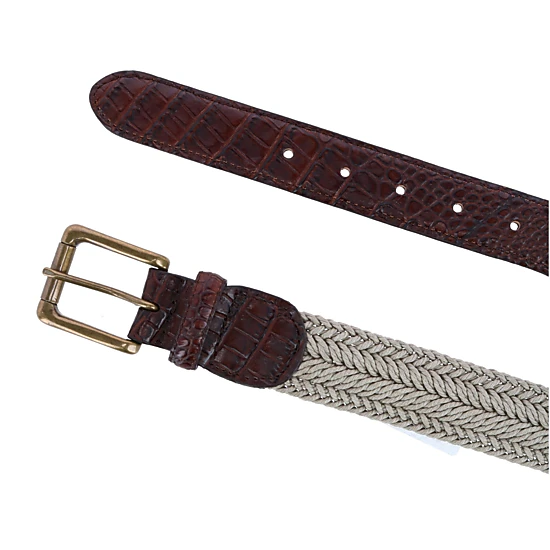 Toneka Waxed Braided Belt with Croc Print Ends