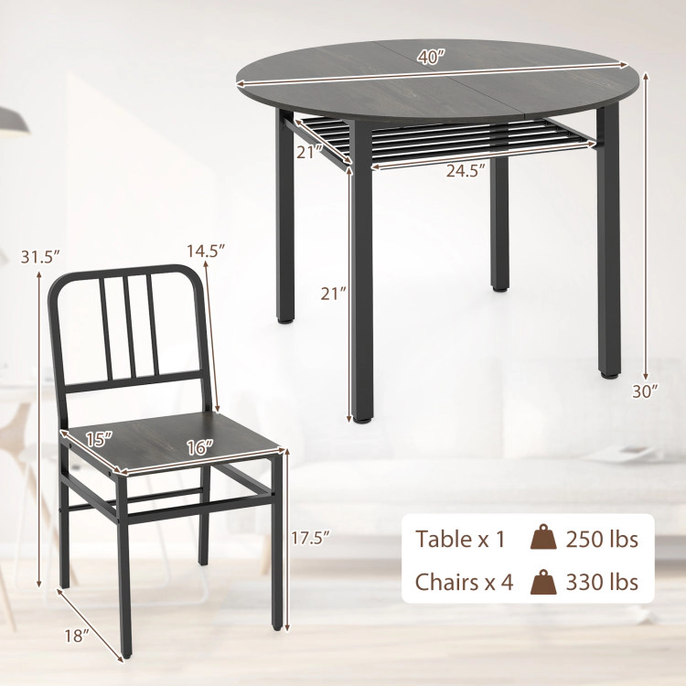 Hivvago 5-Piece Round Dining Table Set With Storage Shelf For Room
