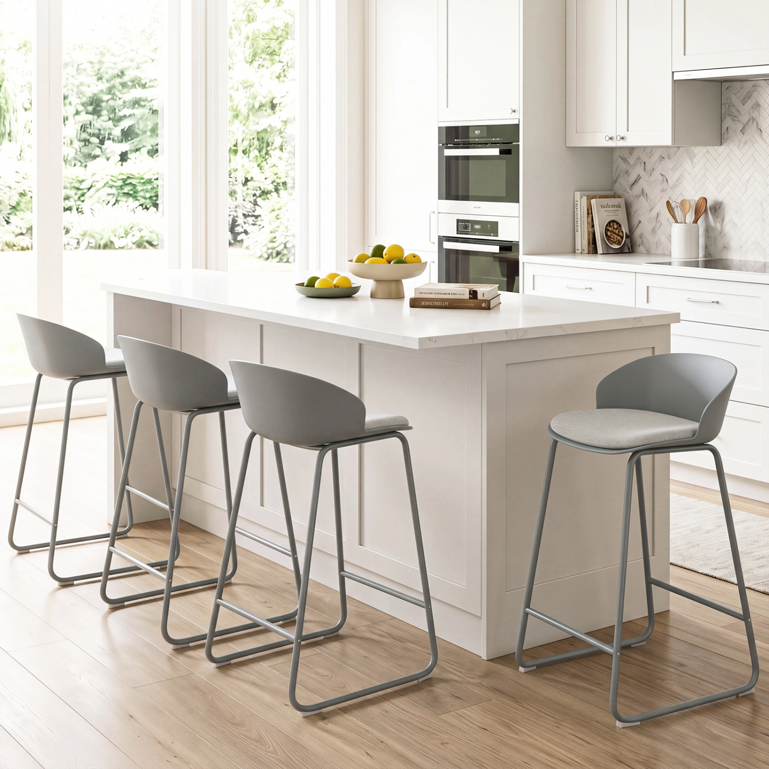 LJG Set of Counter Height Bar Stools with Curved Backrest and Metal Frame for Kitchen Dining