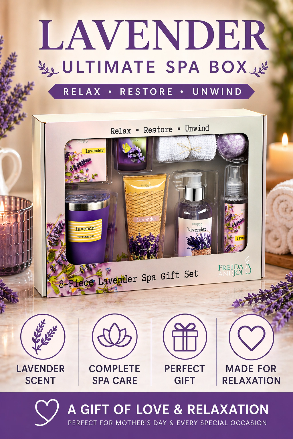 Freida and Joe  Women Lavender Ultimate Spa Box – Elegant Mother's Day Spa Set