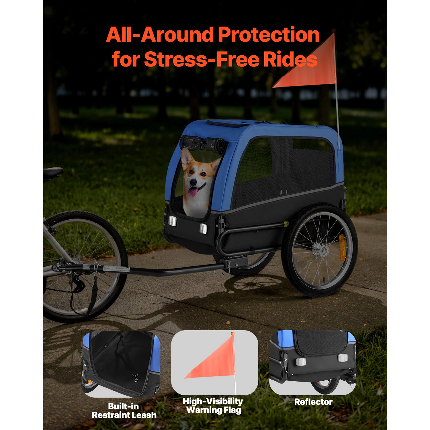 HONGGE Foldable Dog Bike Trailer for Small to Medium Dogs, Supports up to 66 lbs, Fits 22-28 in Bicycle Wheels