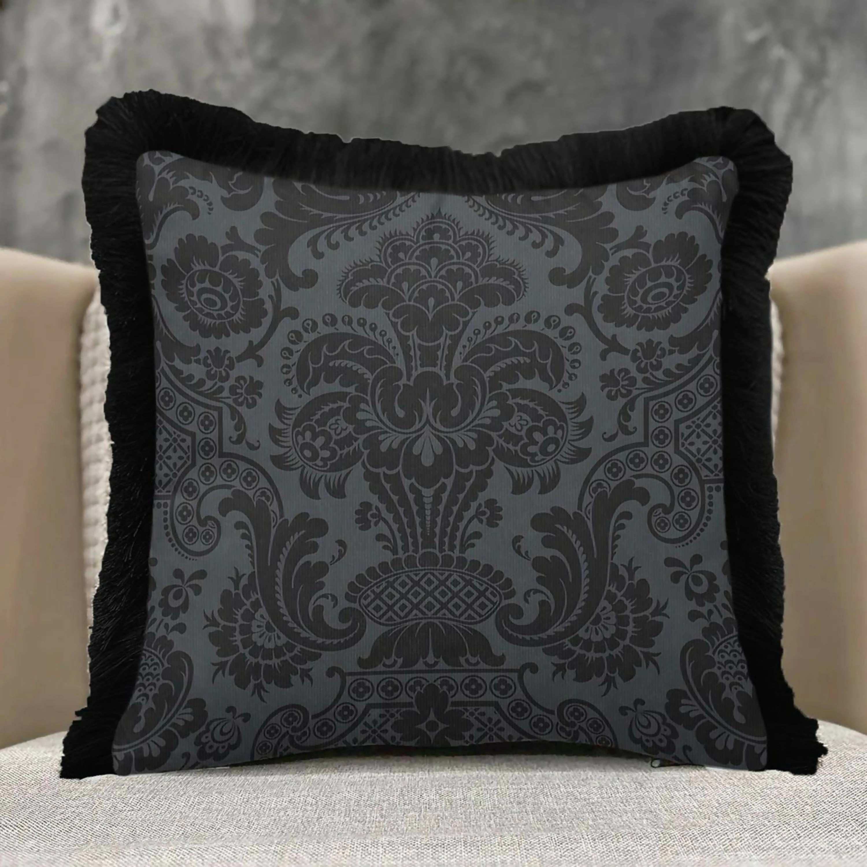 Wear Sierra Black Baroque Fringed Set of 2 Throw Pillow Cover